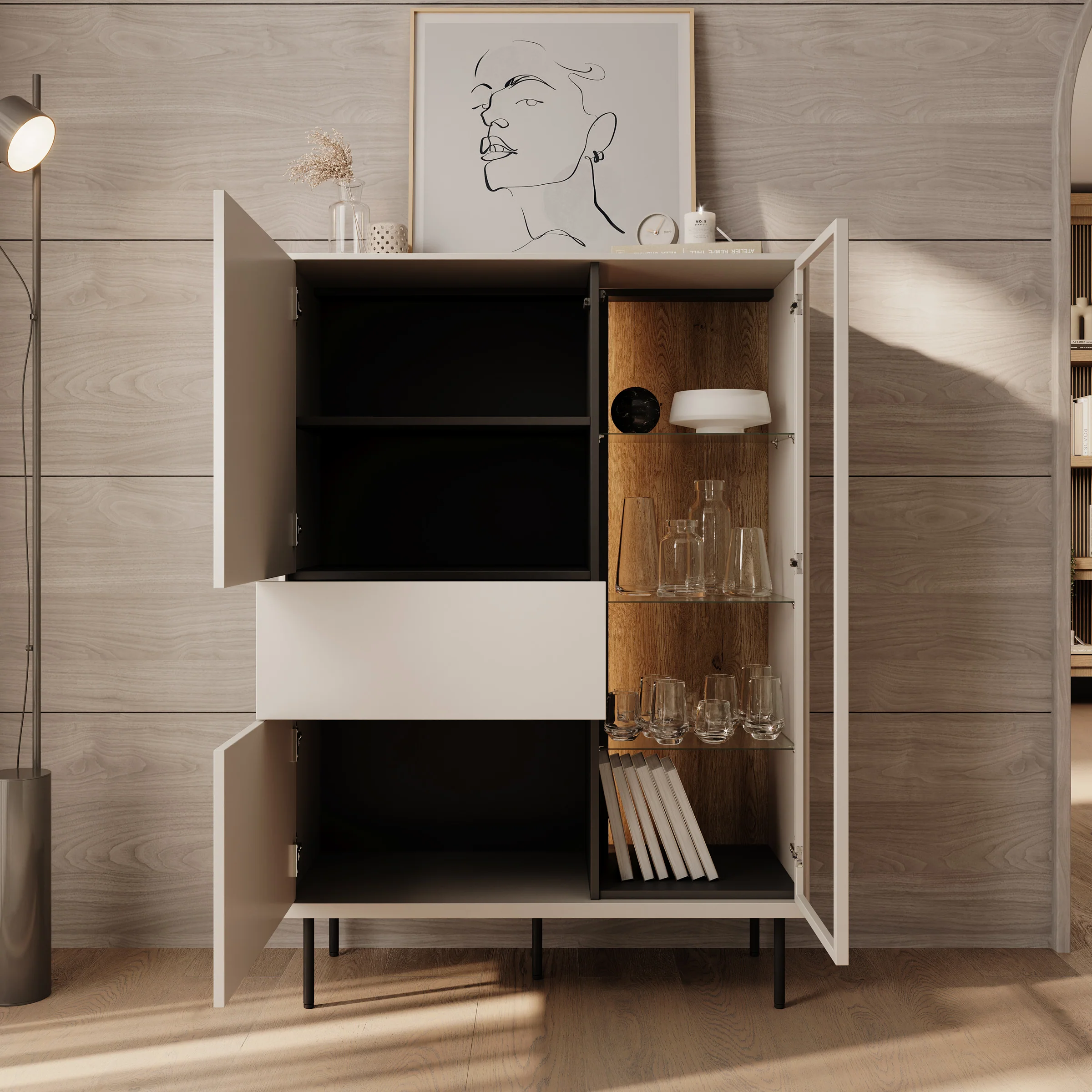 Estrella - Vitrinekast - Beige - 98x41x140 cm - Image 2