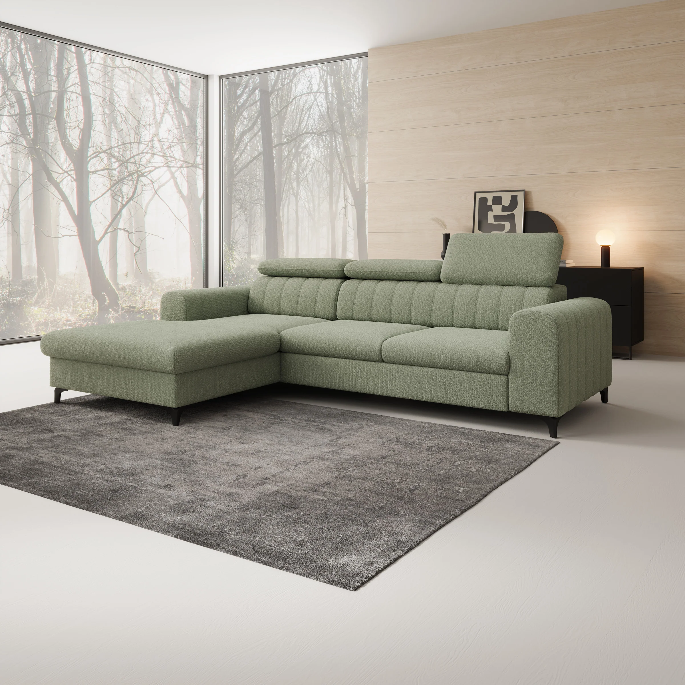 Fanoe - Hoekbank 3-zits met chaise longue - Stof groen - Links