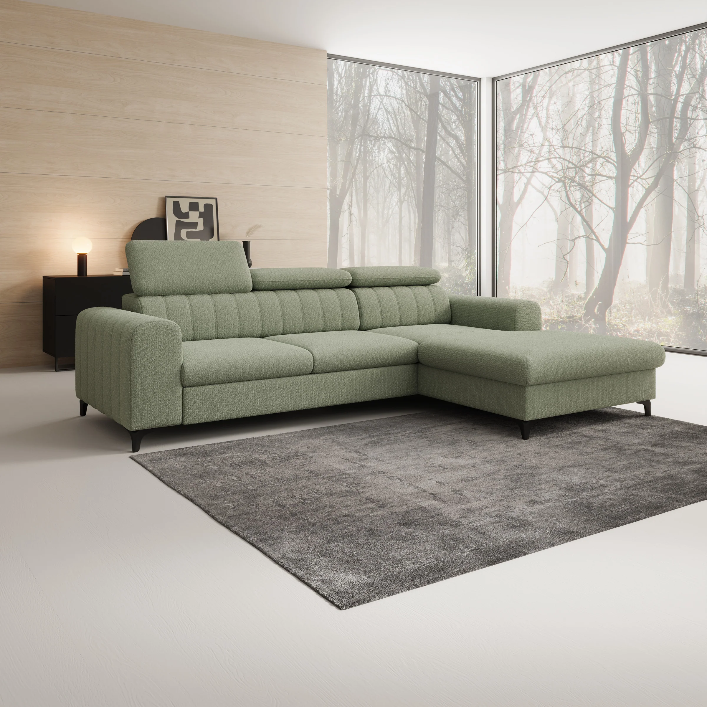 Fanoe - Hoekbank 3-zits met chaise longue - Stof groen - Rechts