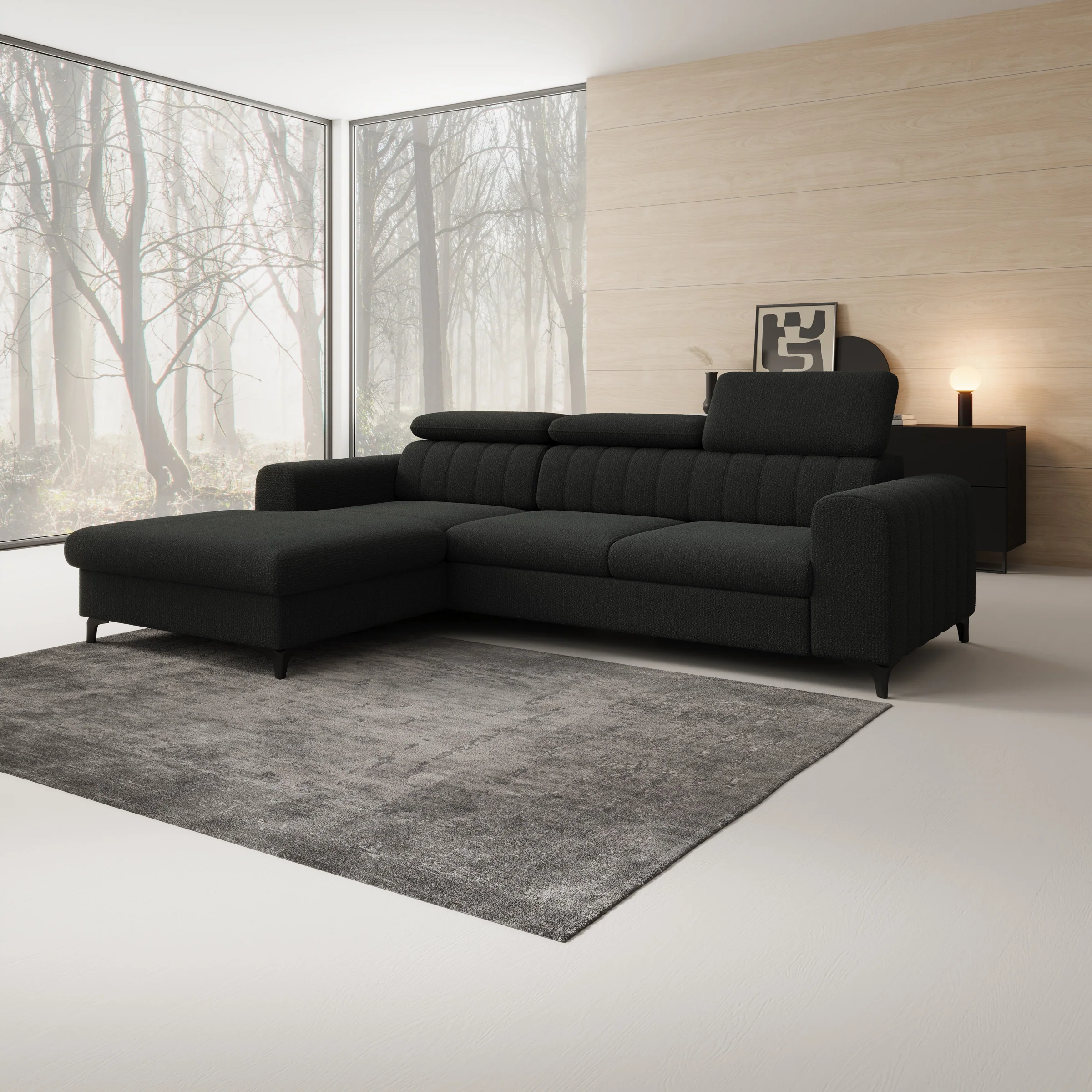 Fanoe - Hoekbank 3-zits met chaise longue - Stof zwart - Links