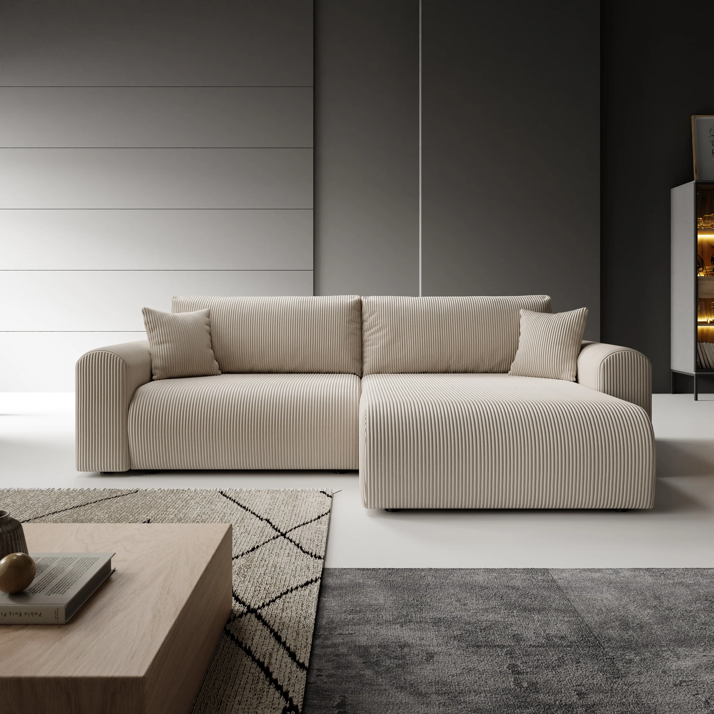 Fayel - Hoekbank 2-zits met chaise longue - Ribstof beige - Image 3