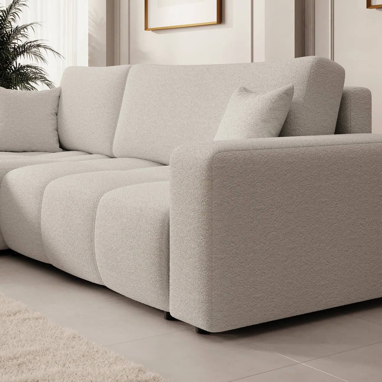 Feather - Hoekbank 3-zits met chaise longue - Teddystof wit - Universeel - Image 4
