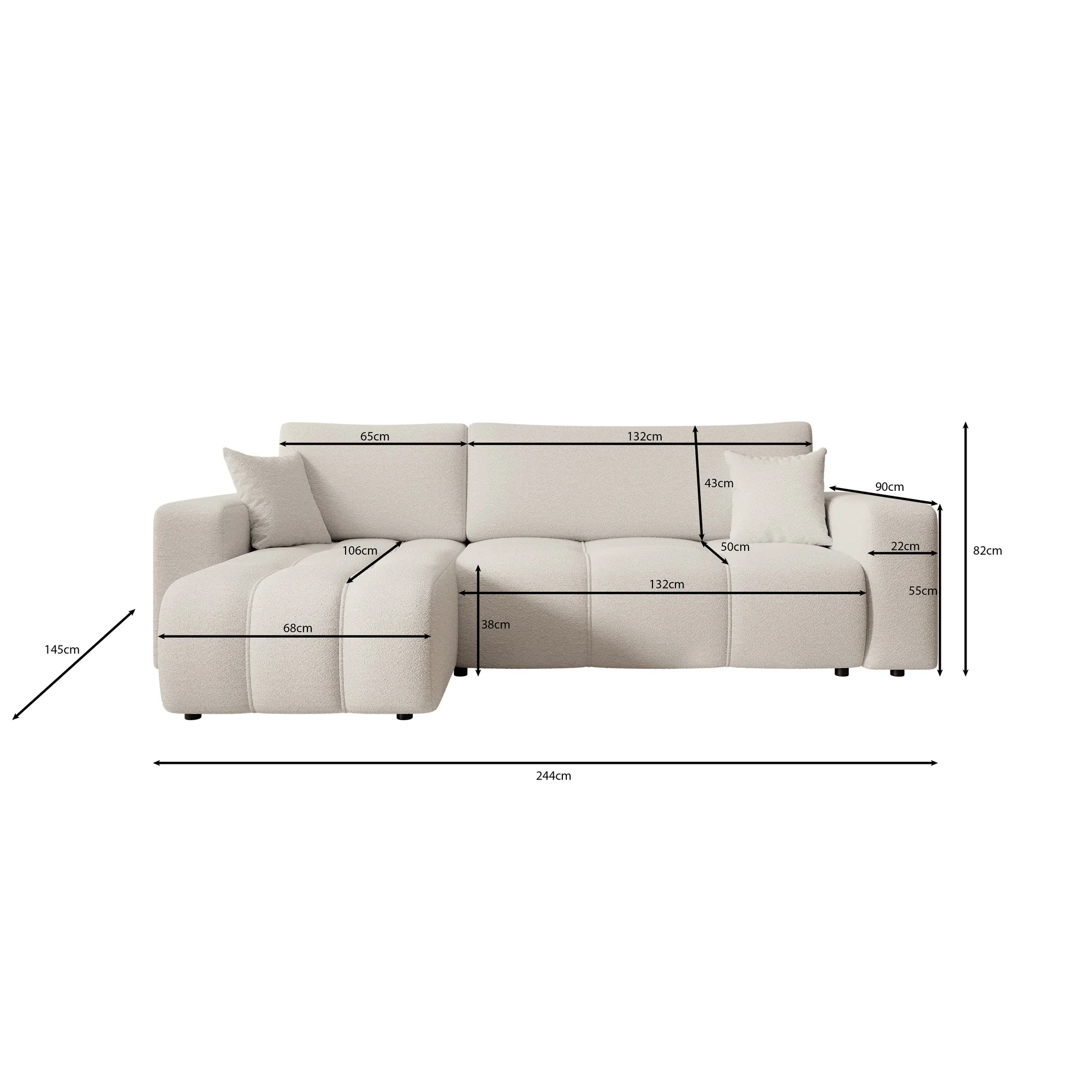 Feather - Hoekbank 3-zits met chaise longue - Teddystof wit - Universeel - Image 5