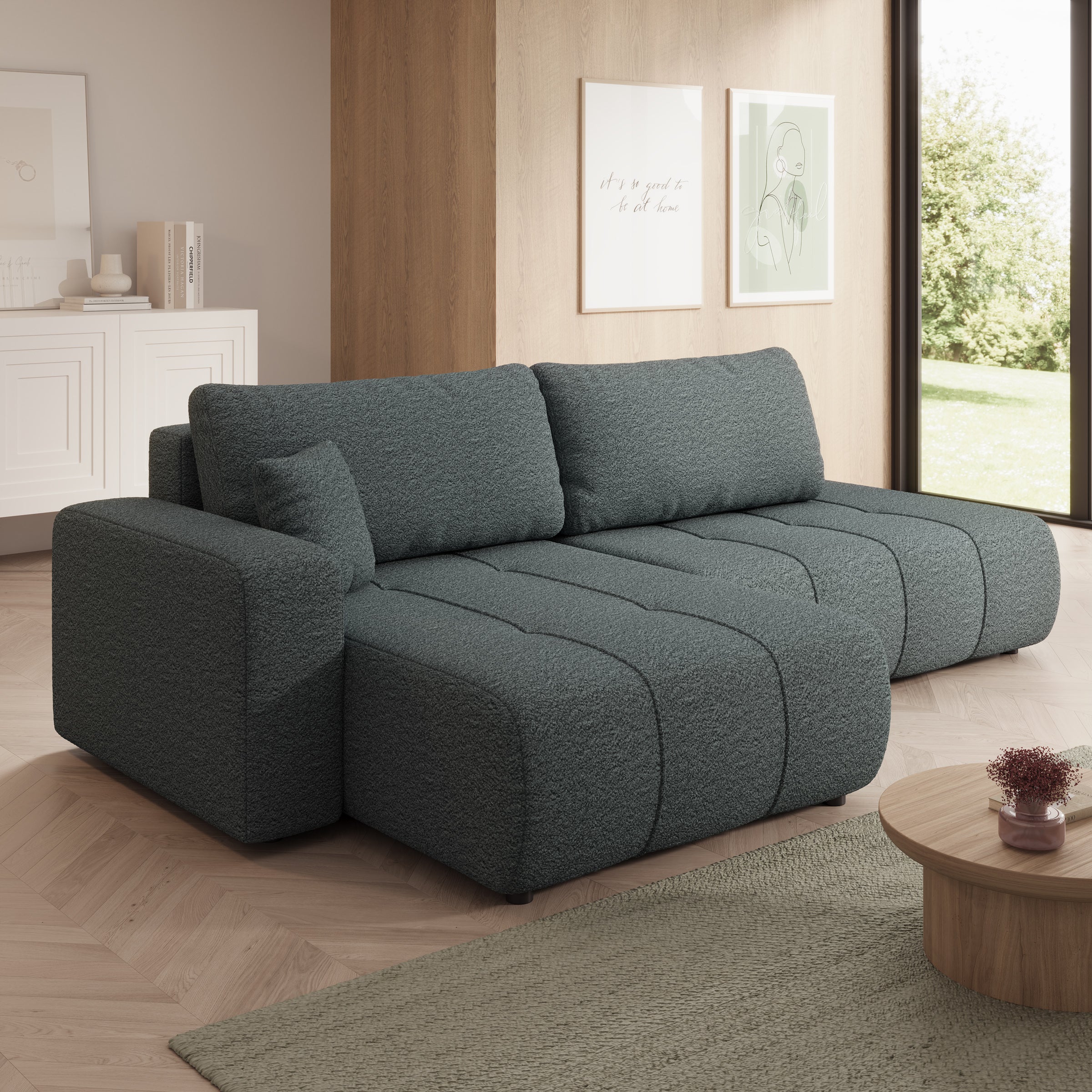 Feather L - Hoekbank - Stof zwart - Links