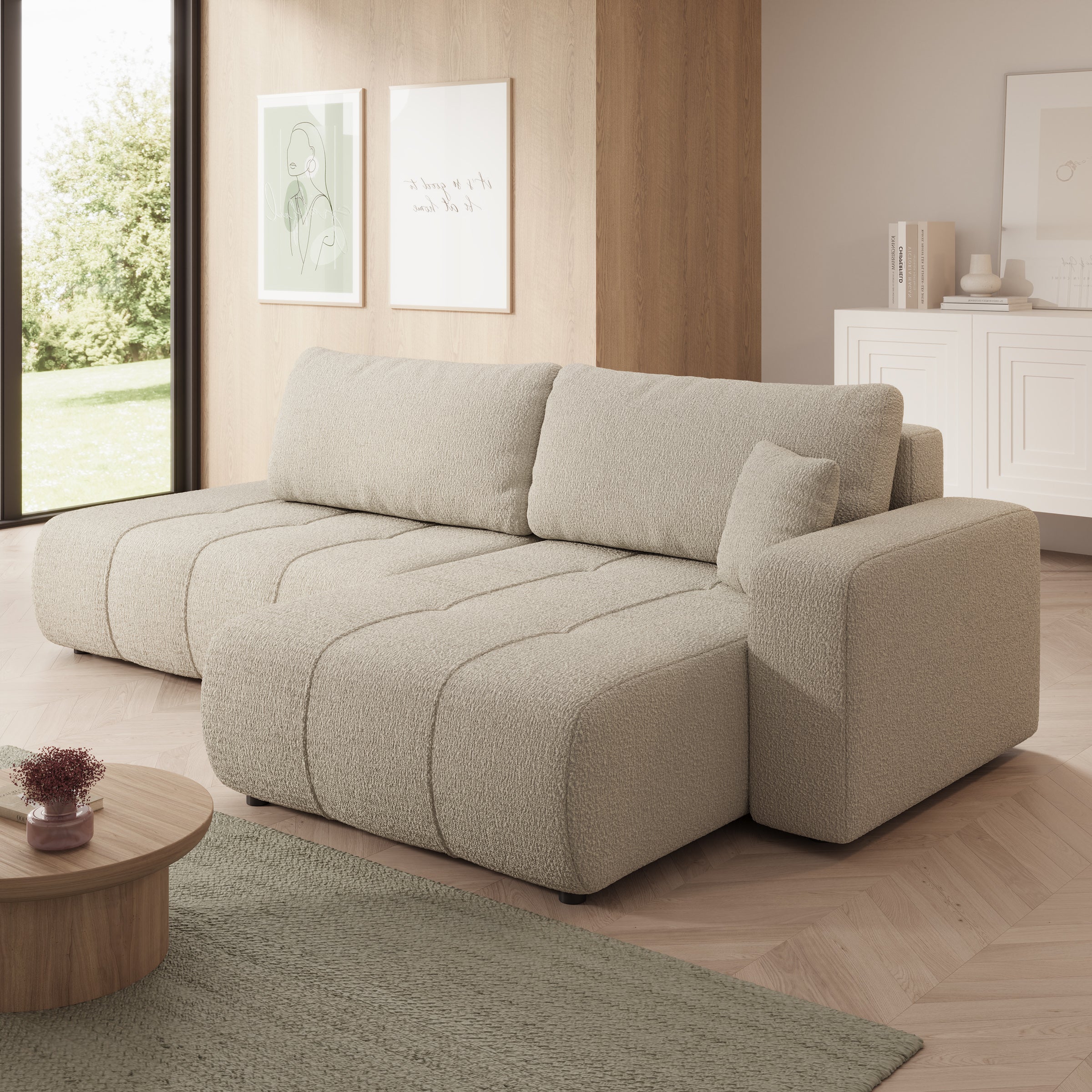 Feather L - Hoekbank - Teddystof beige - Rechts