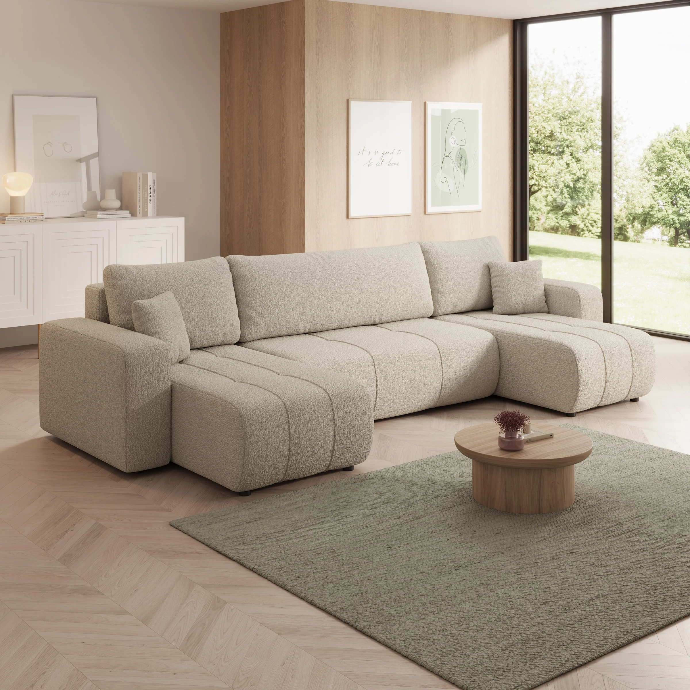 Feather U - Hoekbank - Teddystof beige - Universeel