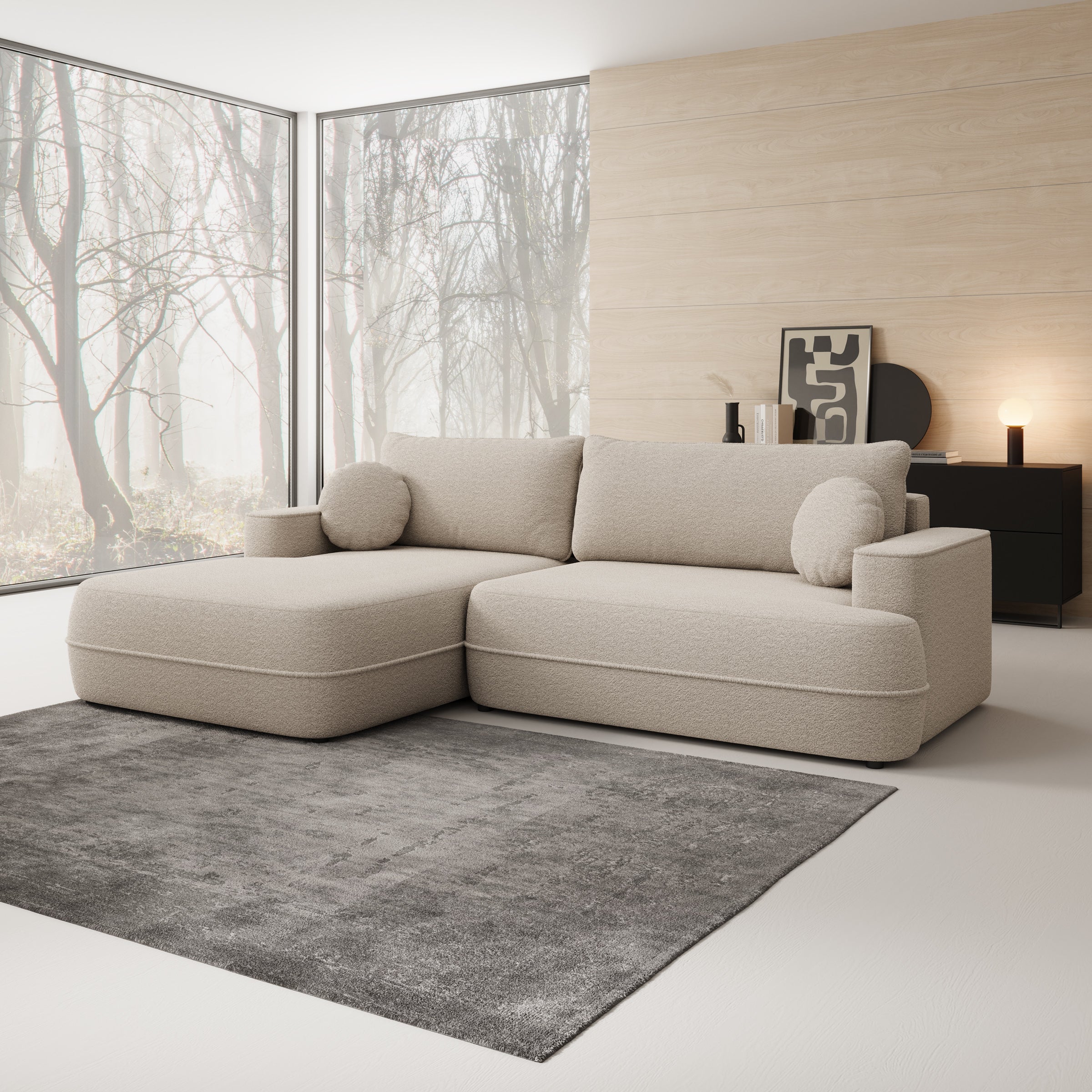 Fensa - Hoekbank 3-zits met chaise longue - Stof beige - Links