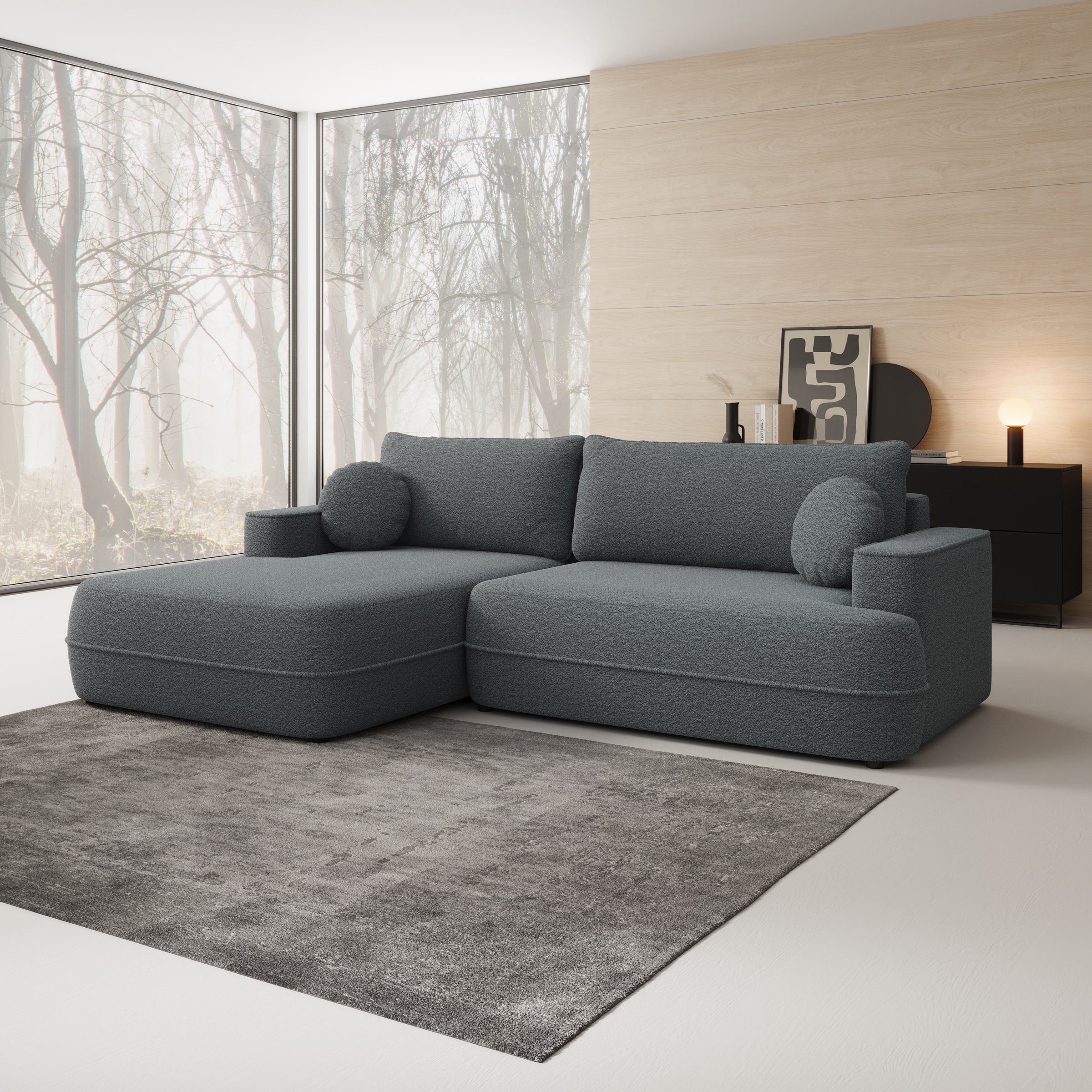 Fensa - Hoekbank 3-zits met chaise longue - Stof grijs - Links