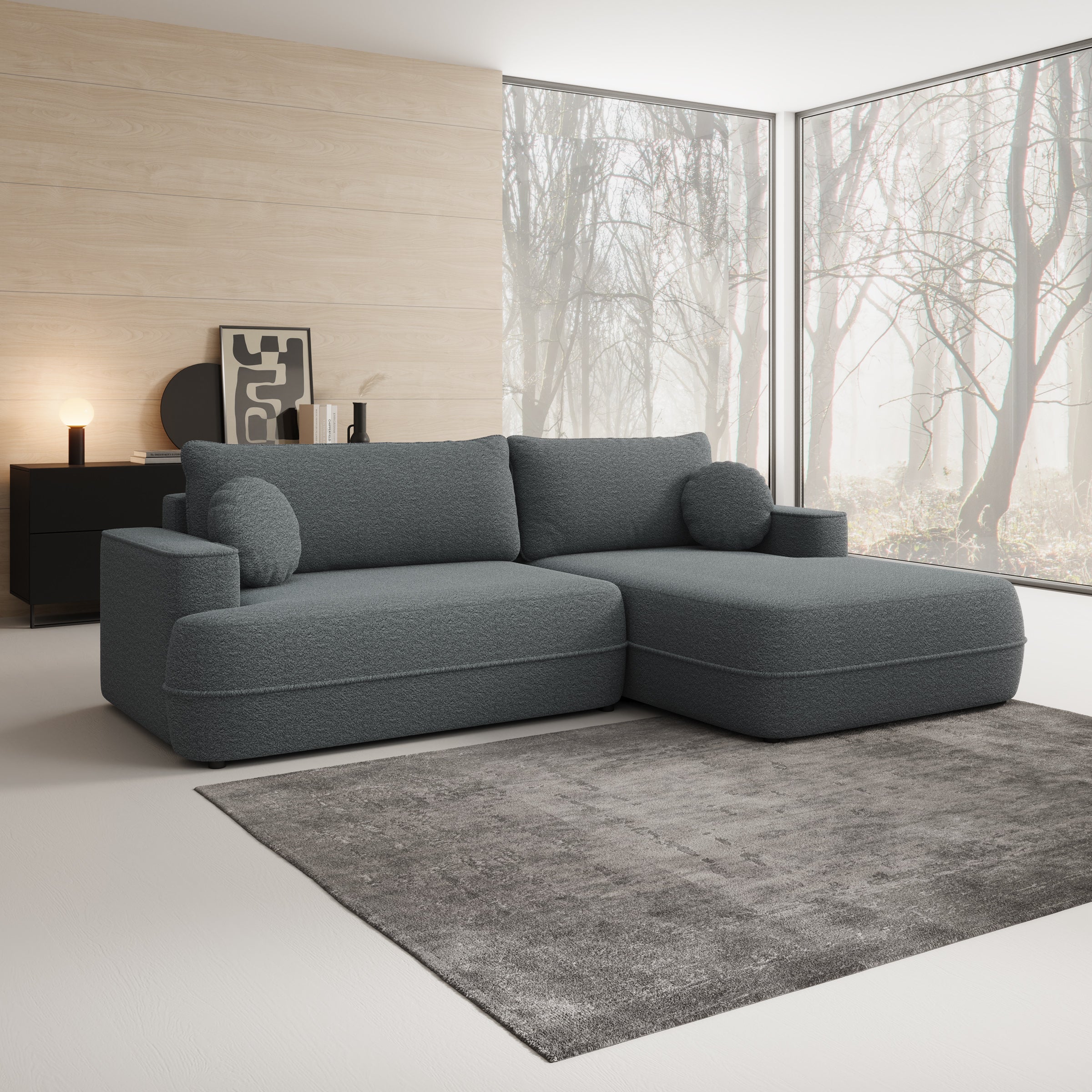 Fensa - Hoekbank 3-zits met chaise longue - Stof grijs - Rechts