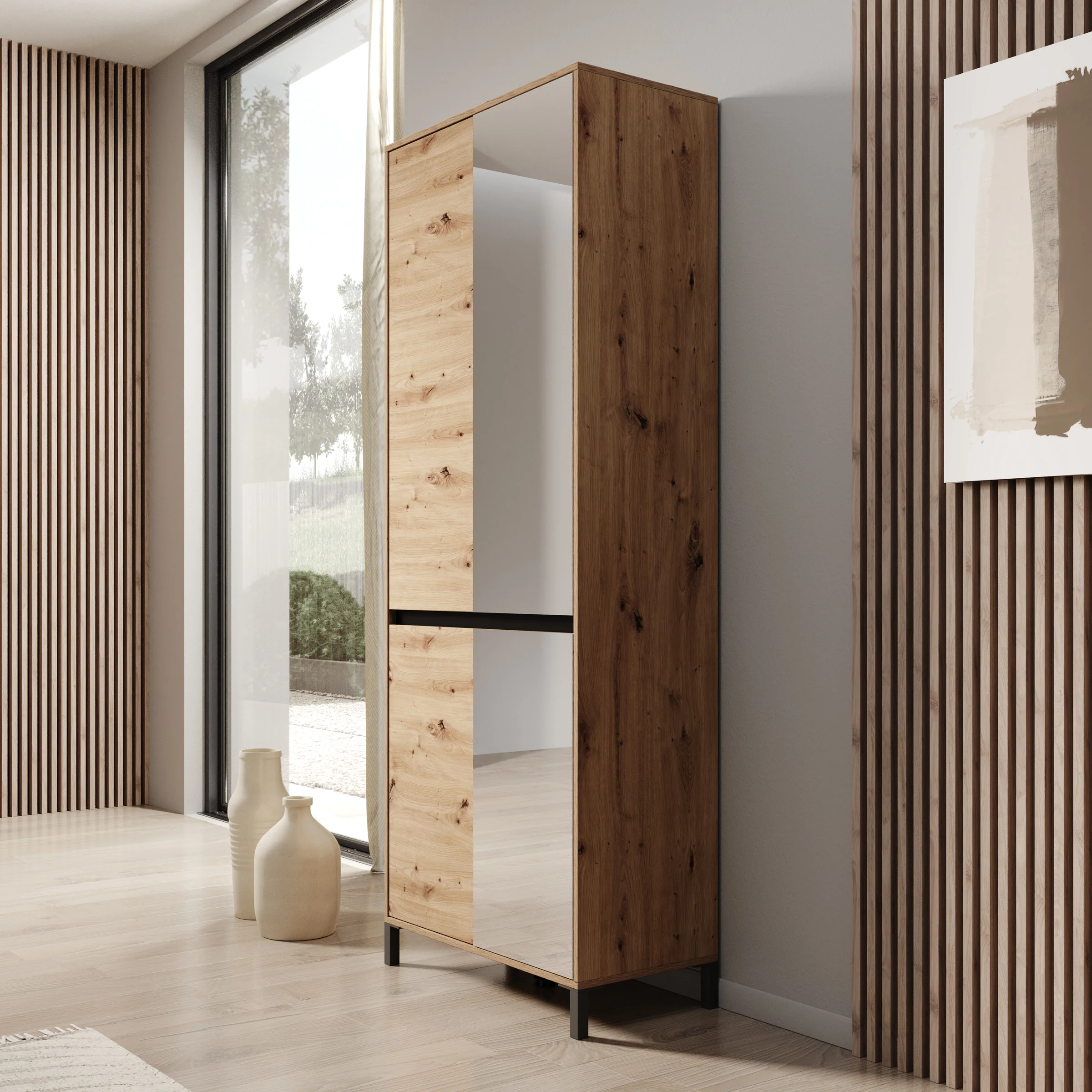 Finta - Schoenenkast met spiegel - Eiken - 80x40x206 cm - Image 4