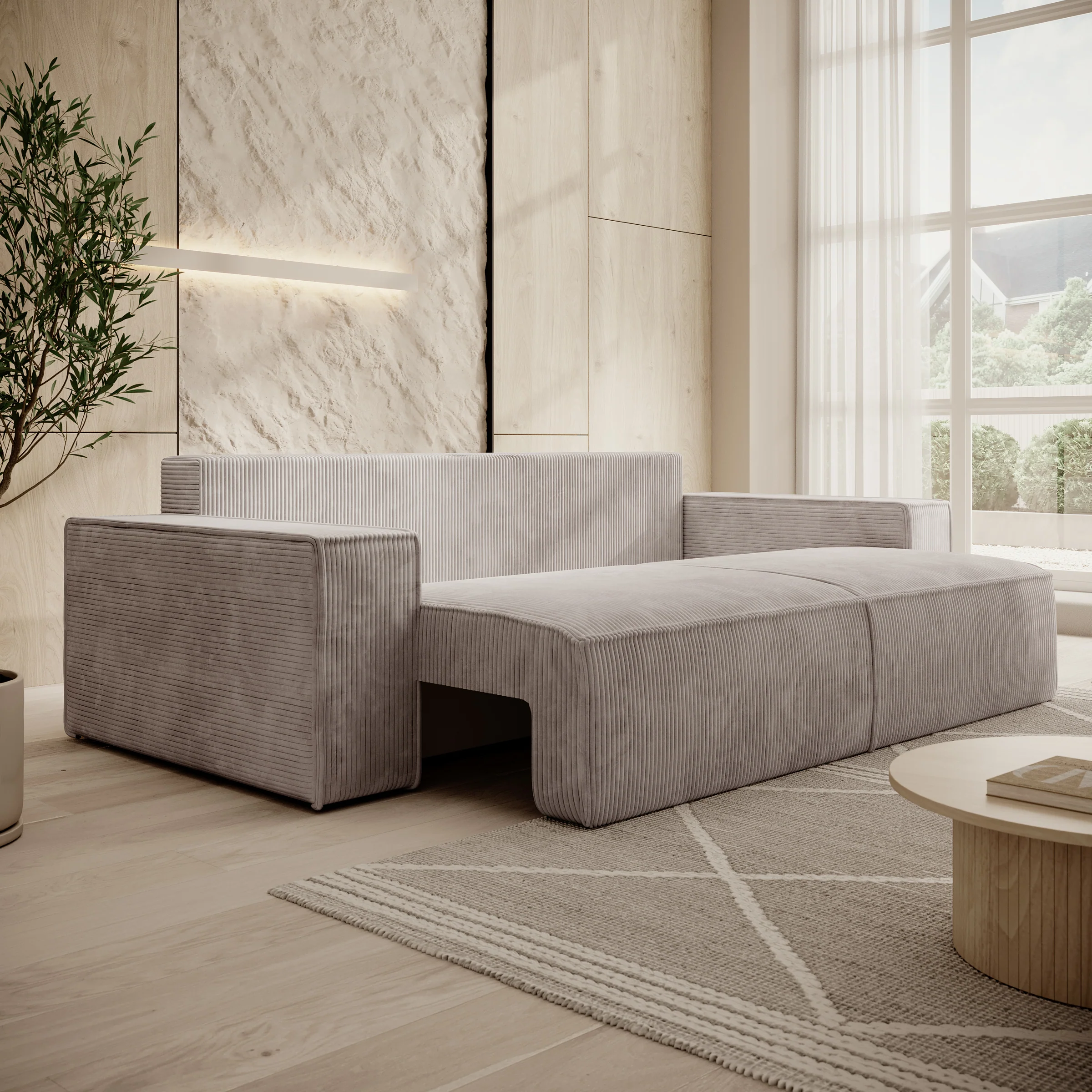 Foster - 3-zitsbank met slaapfunctie - Ribstof beige - 257x102x85 cm - Image 3