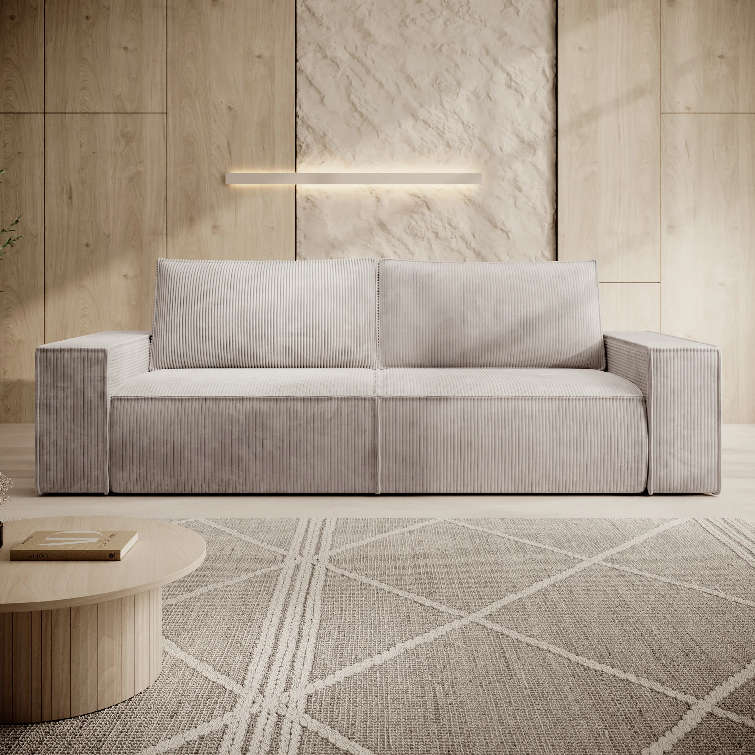 Foster - 3-zitsbank met slaapfunctie - Ribstof beige - 257x102x85 cm - Image 4