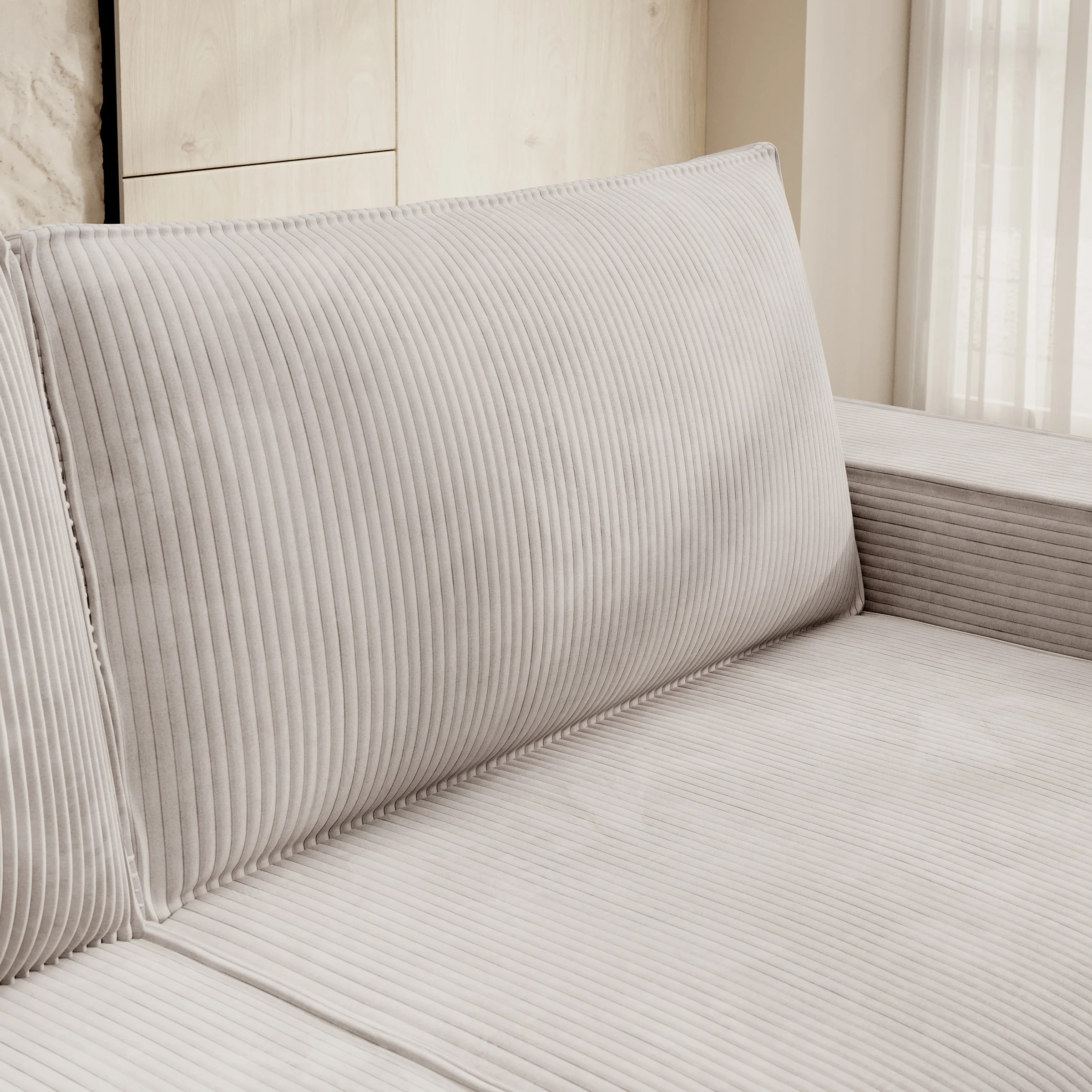 Foster - 3-zitsbank met slaapfunctie - Ribstof beige - 257x102x85 cm - Image 5