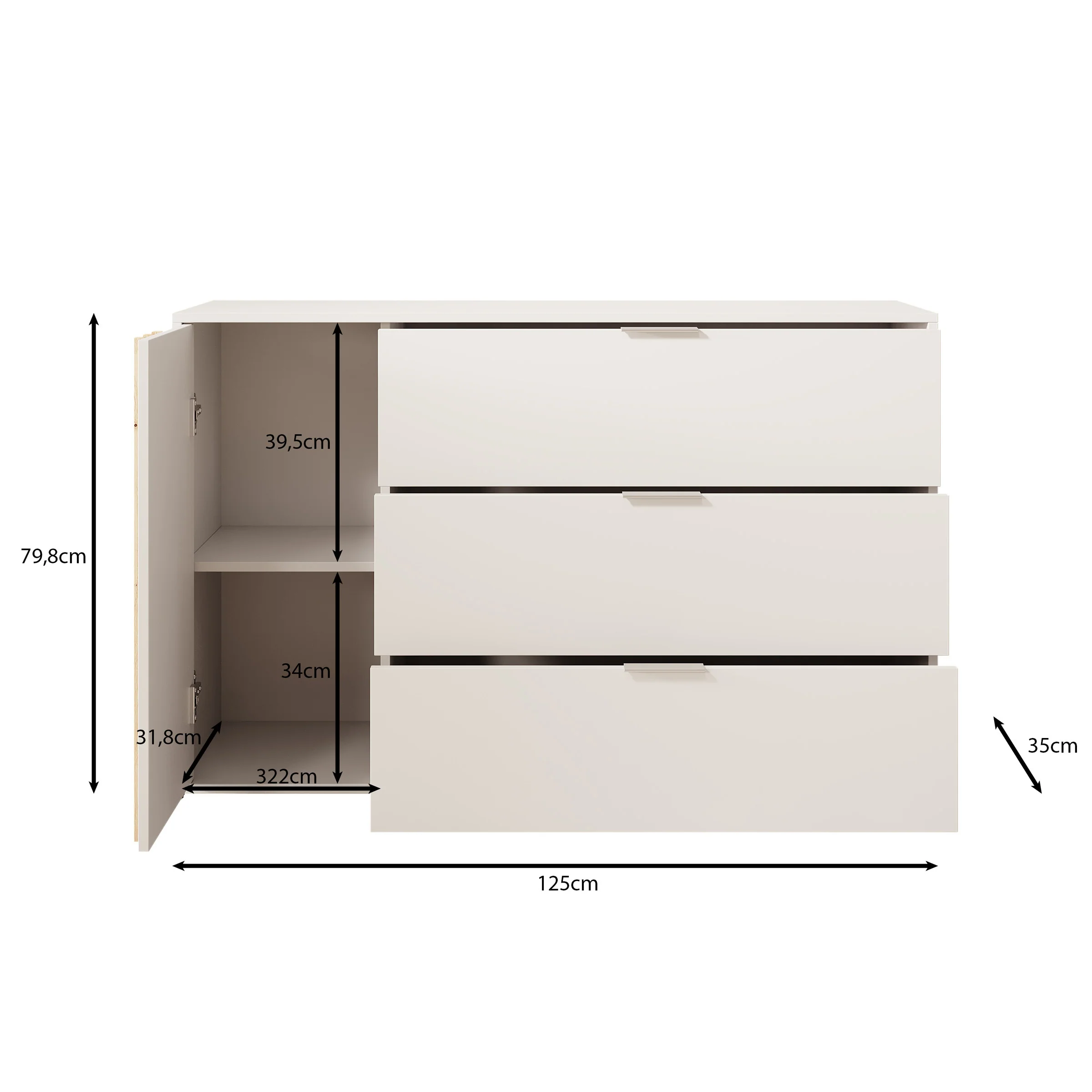 Franklin - Dressoir - Wit - 125x35x80 cm - Image 5