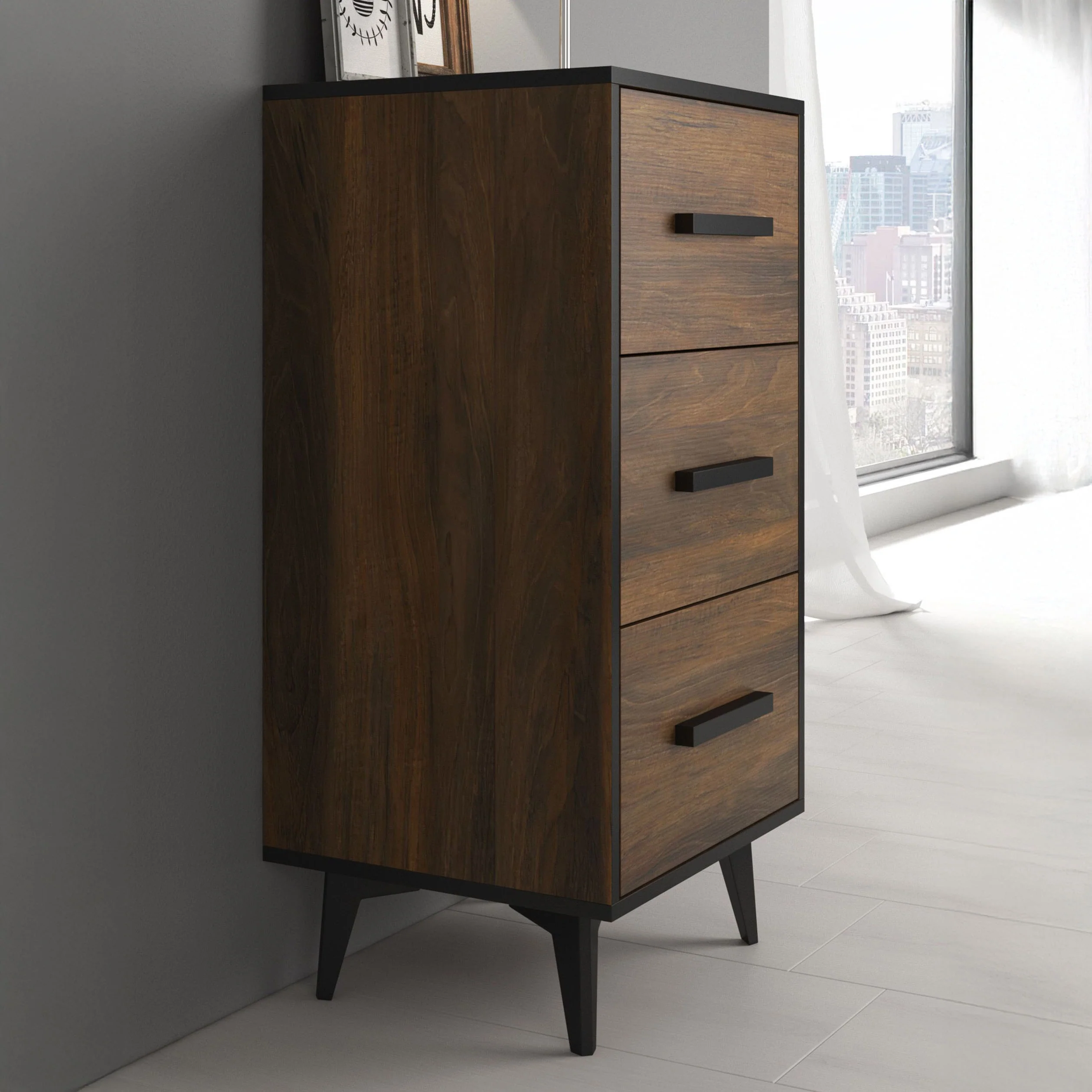 Frey - Ladekast - Donker eiken/zwart - 47x40x95 cm - Image 4