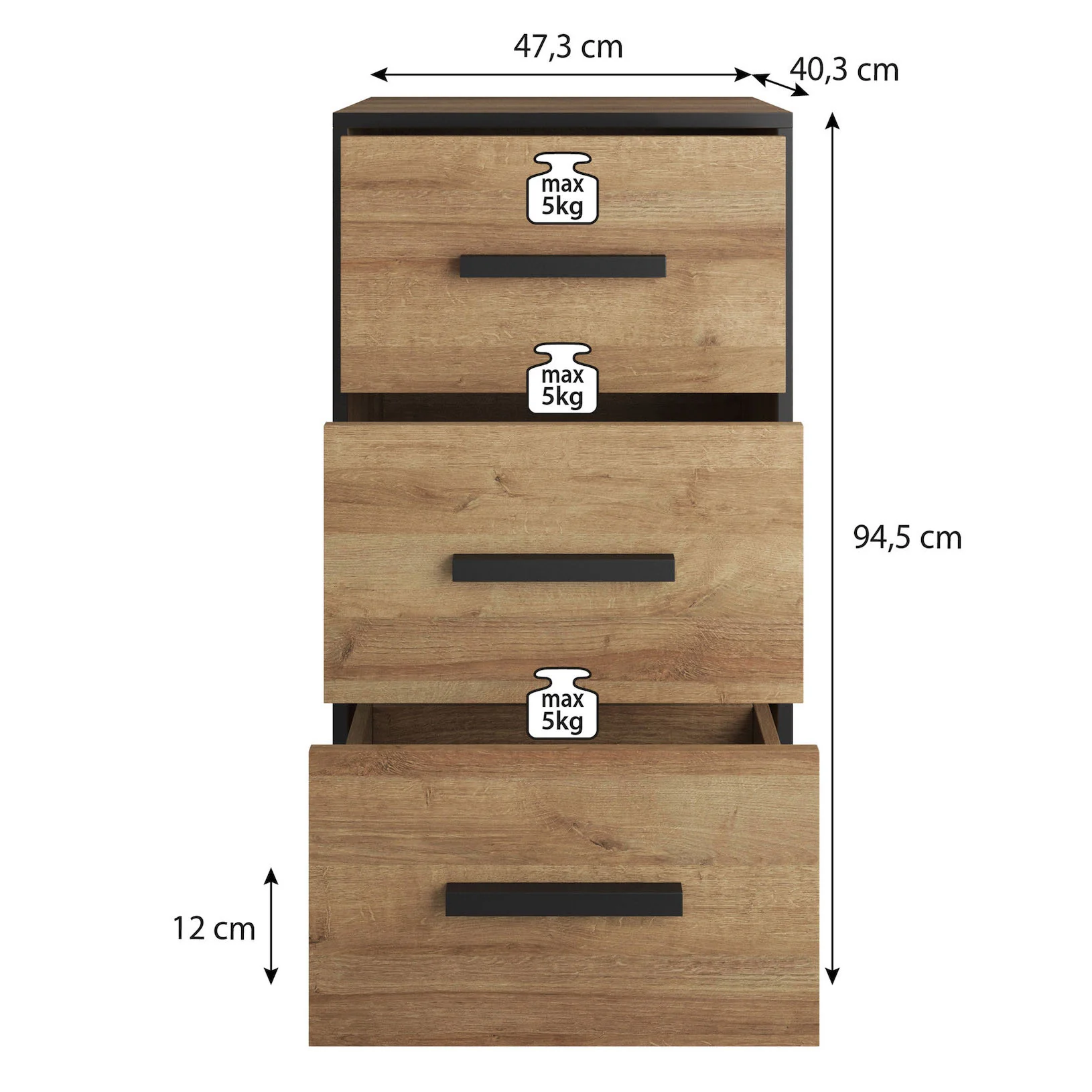 Frey - Ladekast - Donker eiken/zwart - 47x40x95 cm - Image 5