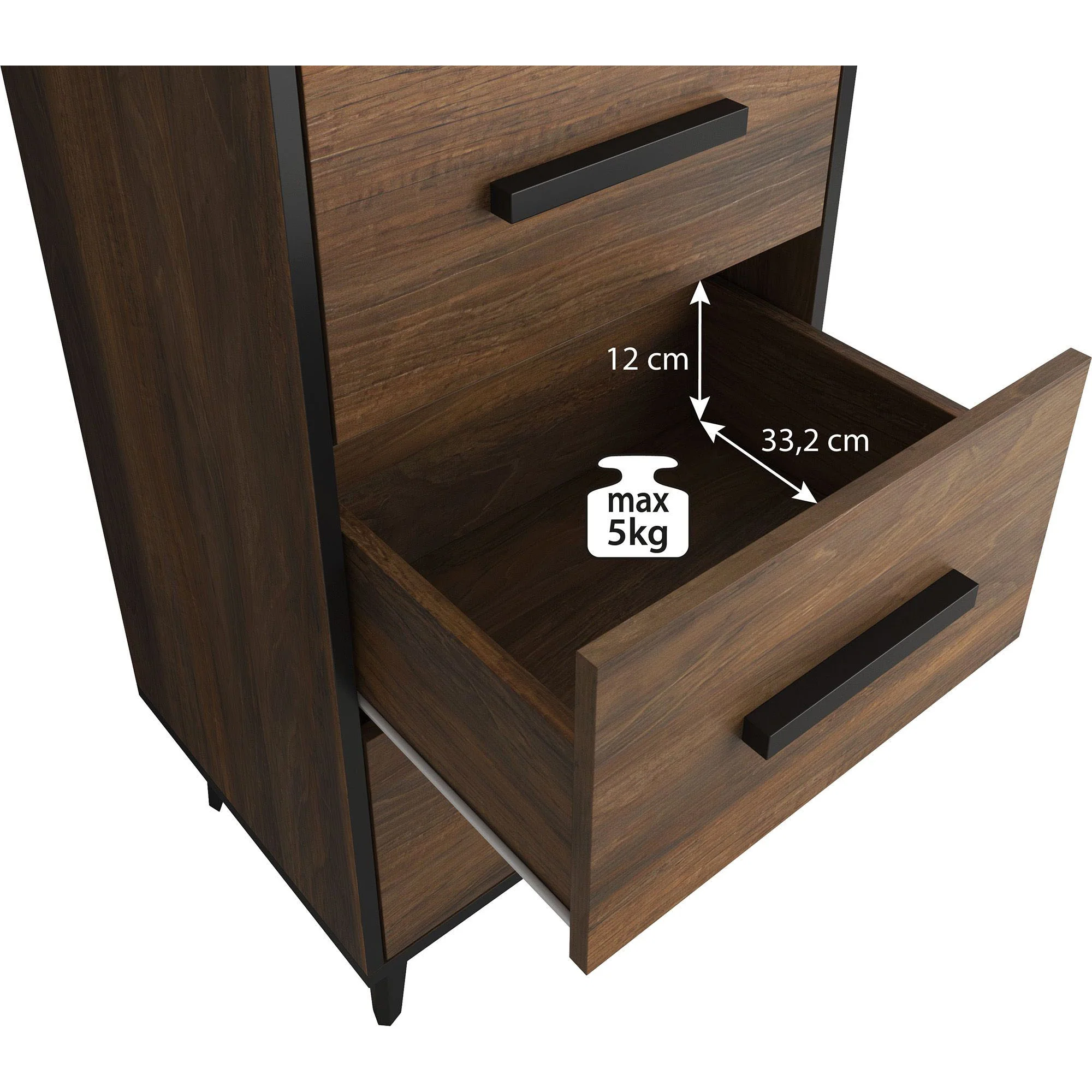 Frey - Ladekast - Donker eiken/zwart - 47x40x95 cm - Image 6