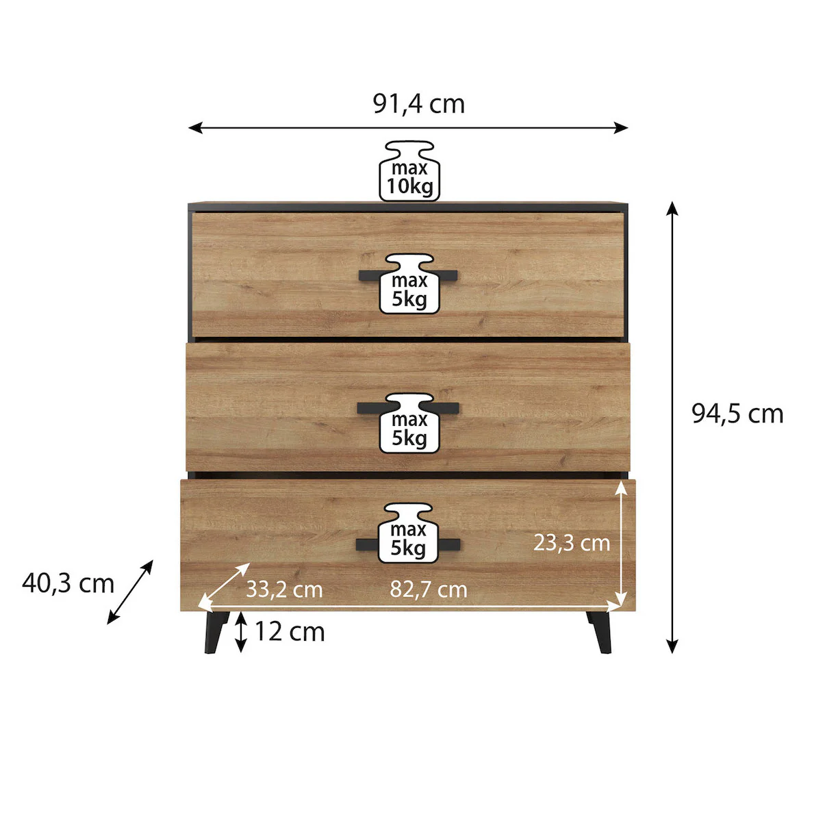 Frey - Ladekast - Donker eiken/zwart - 91x40x95 cm - Image 5