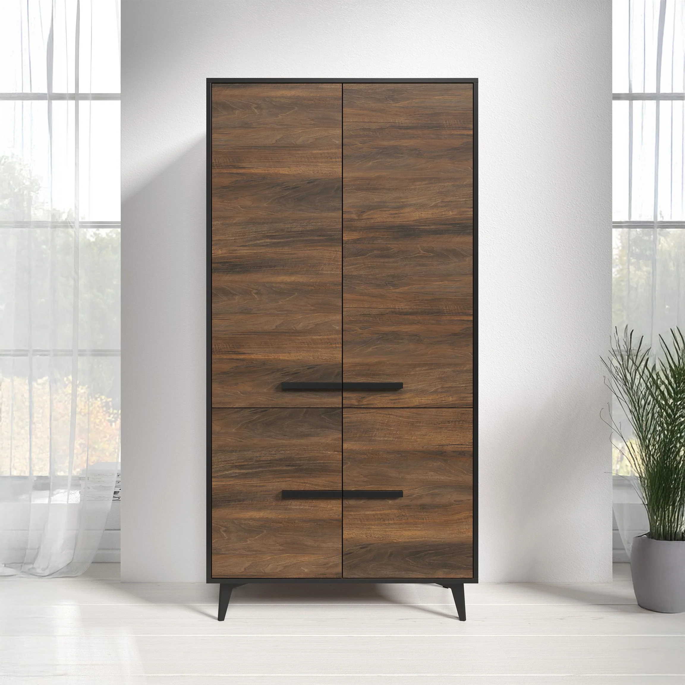 Frey - Opbergkast 4 deuren - Donker eiken/zwart - 91x40x185 cm - Image 3