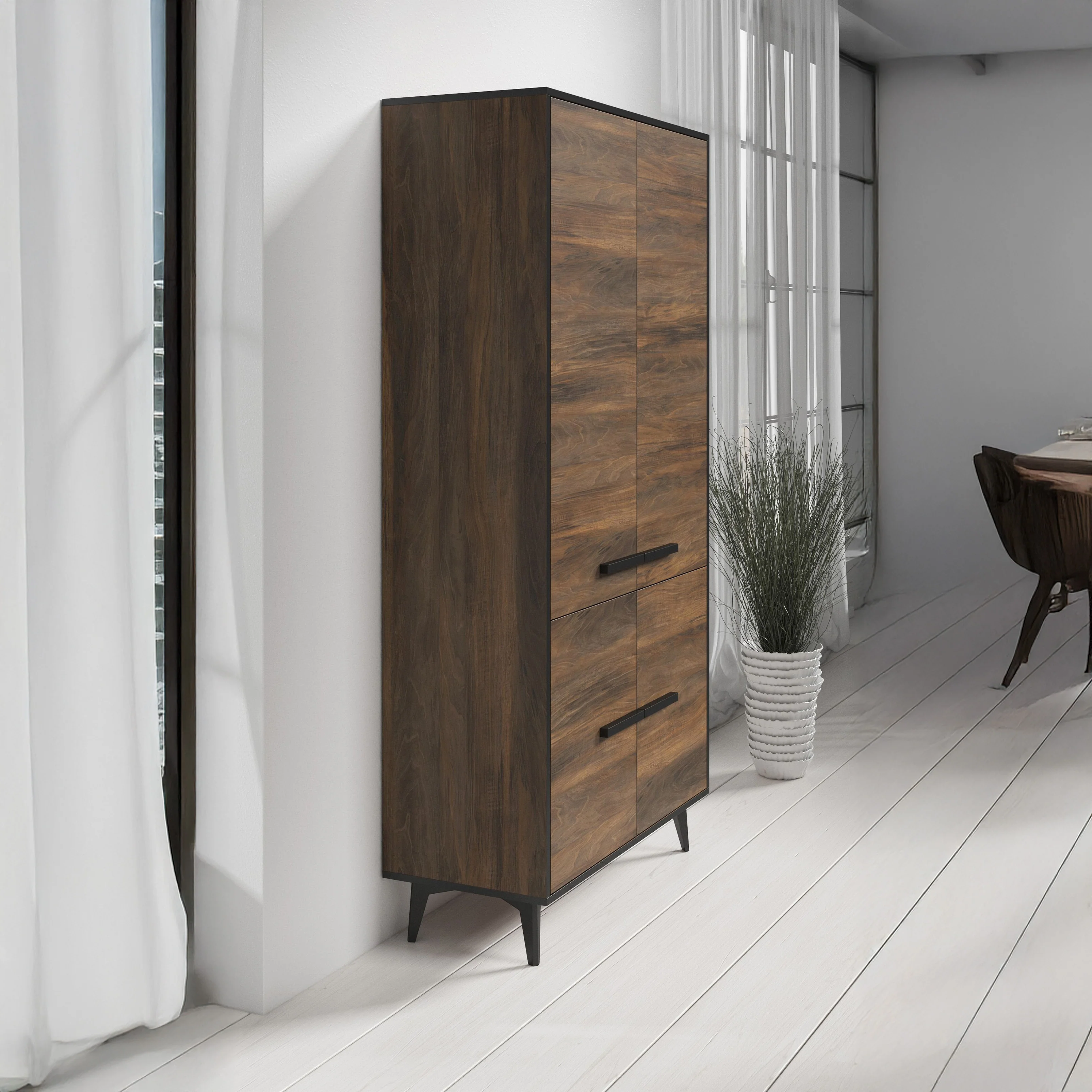 Frey - Opbergkast 4 deuren - Donker eiken/zwart - 91x40x185 cm - Image 4
