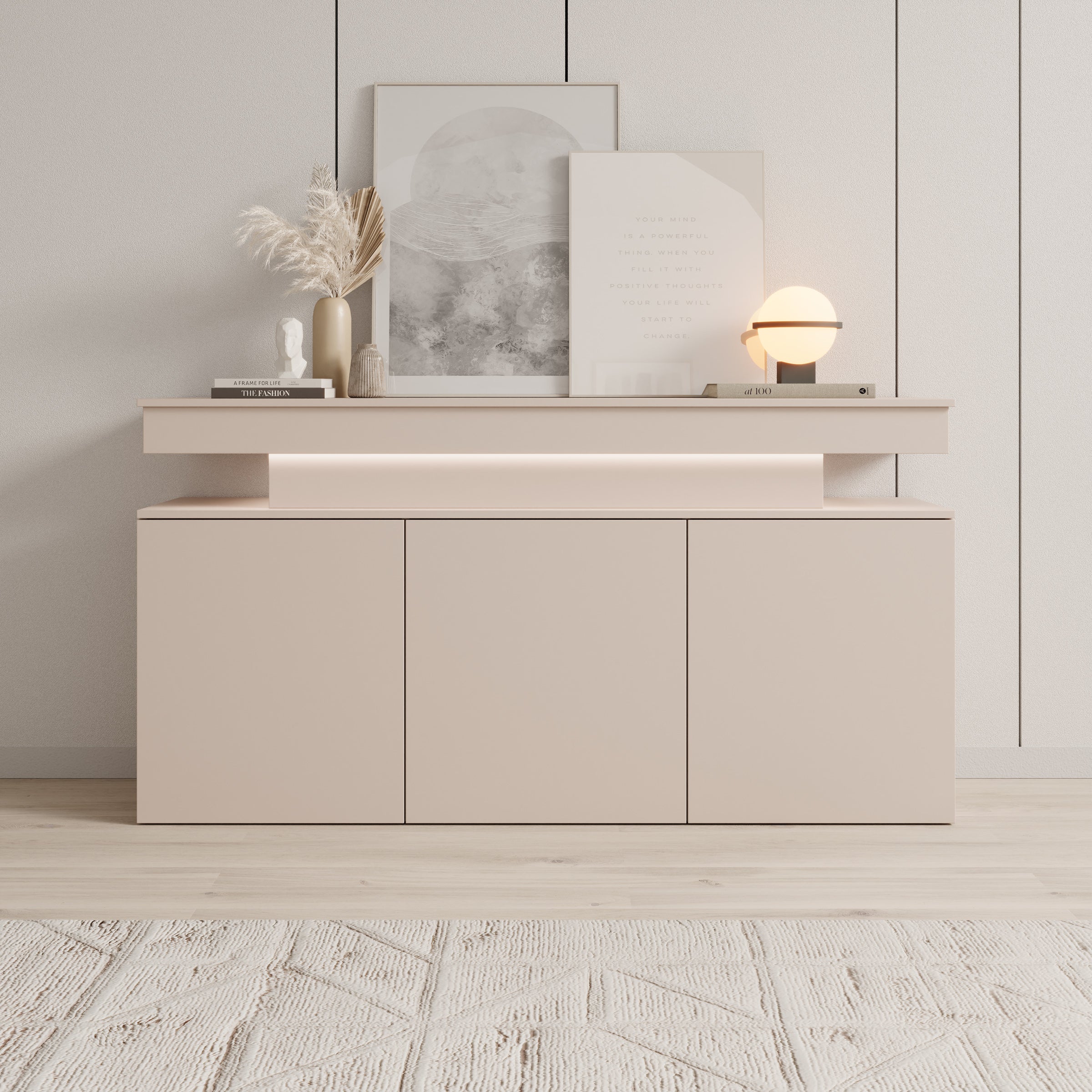 Galan - Dressoir met LED - Beige - 160x39x83 cm - Image 3