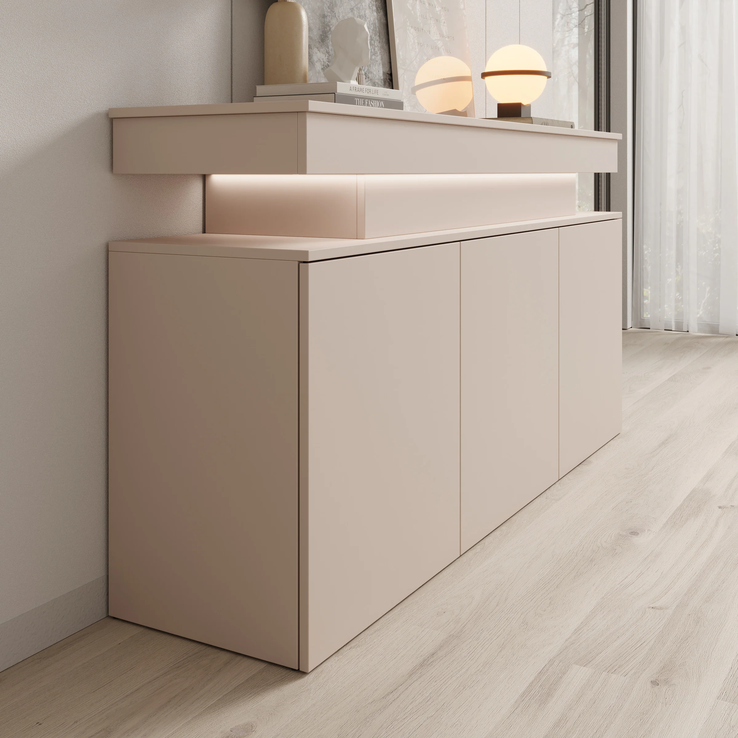 Galan - Dressoir met LED - Beige - 160x39x83 cm - Image 4
