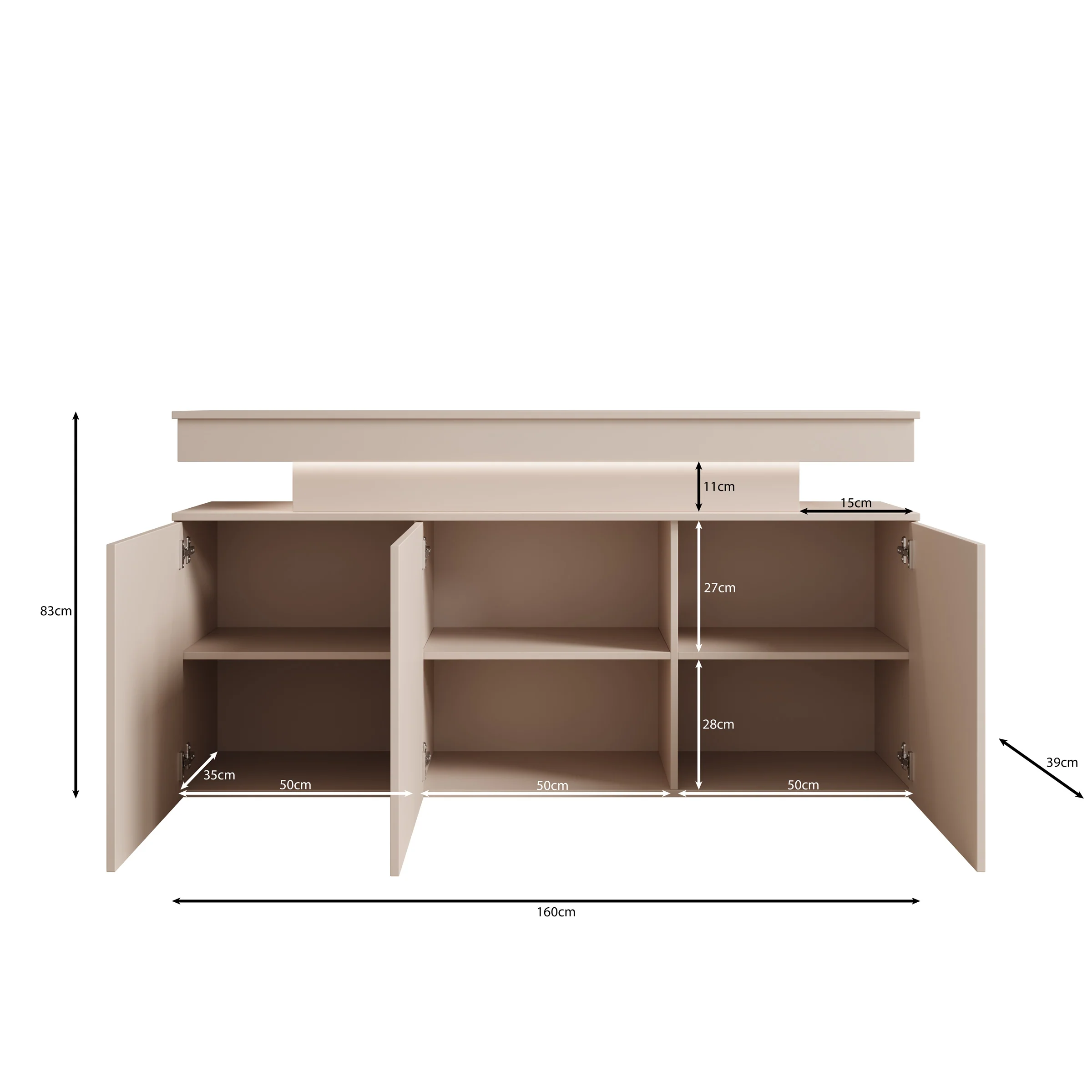 Galan - Dressoir met LED - Beige - 160x39x83 cm - Image 5