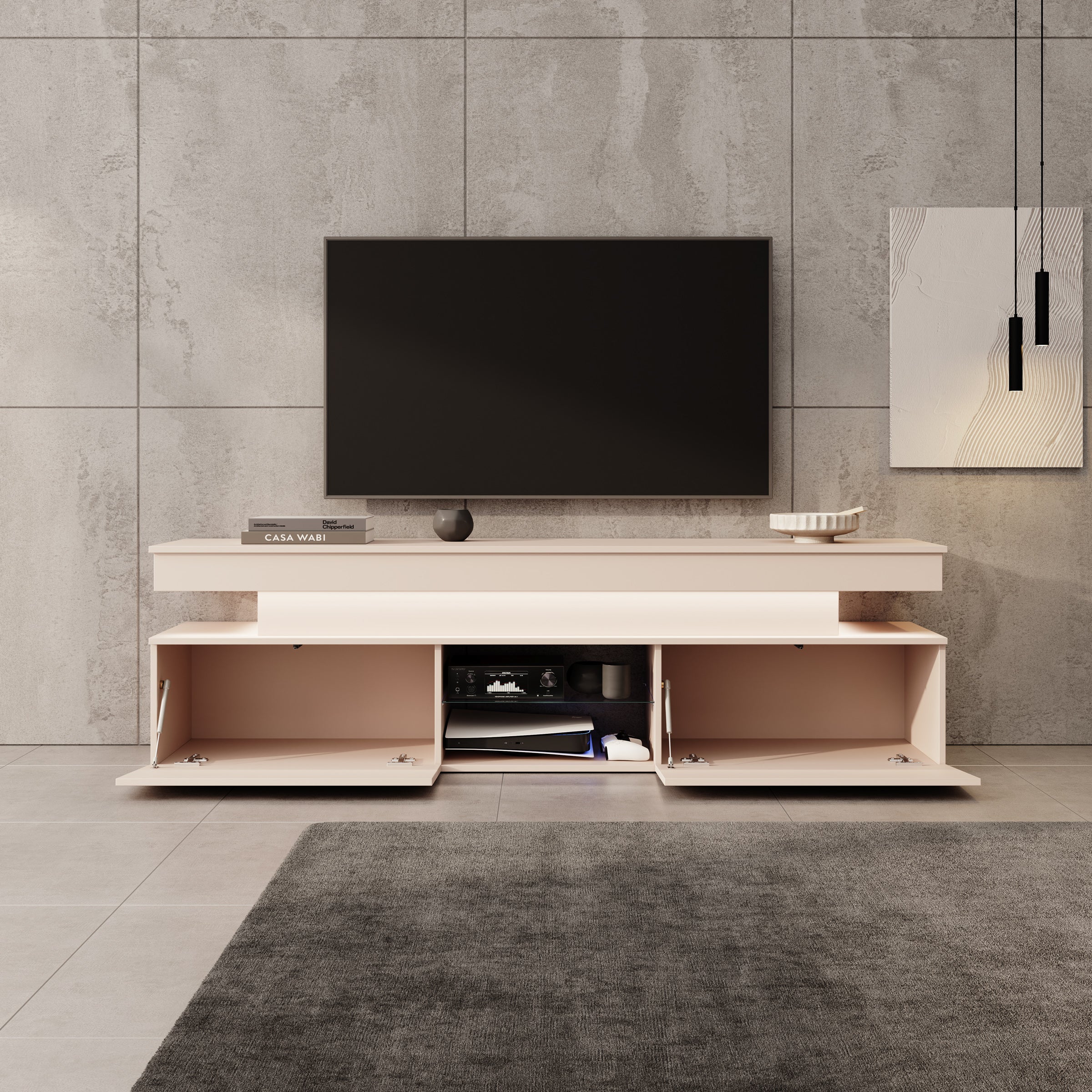 Galan - TV-Meubel met LED - Beige - 190x39x54 cm - Image 2