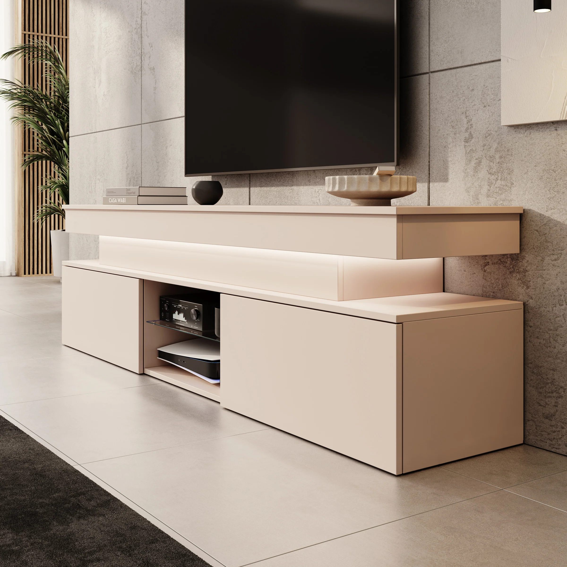 Galan - TV-Meubel met LED - Beige - 190x39x54 cm - Image 4