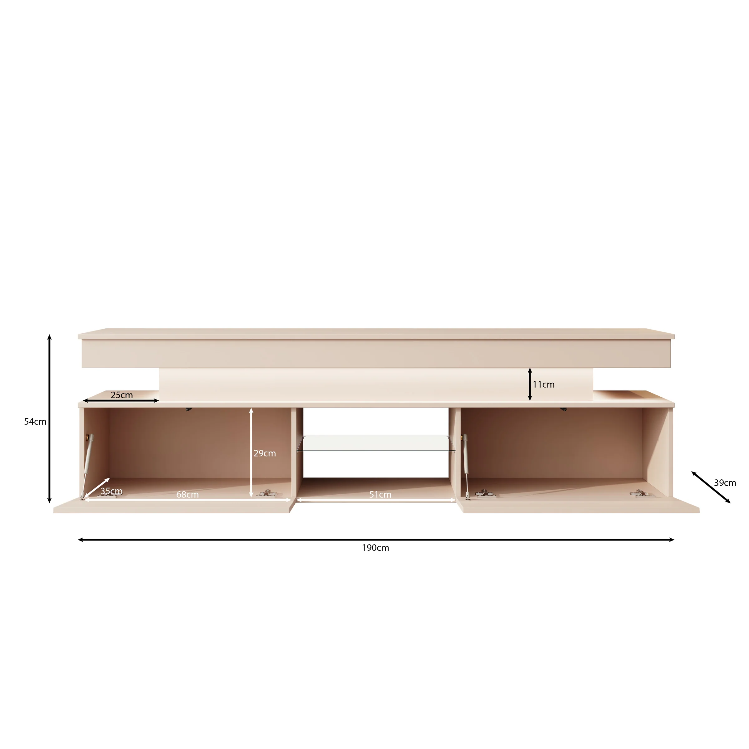 Galan - TV-Meubel met LED - Beige - 190x39x54 cm - Image 5