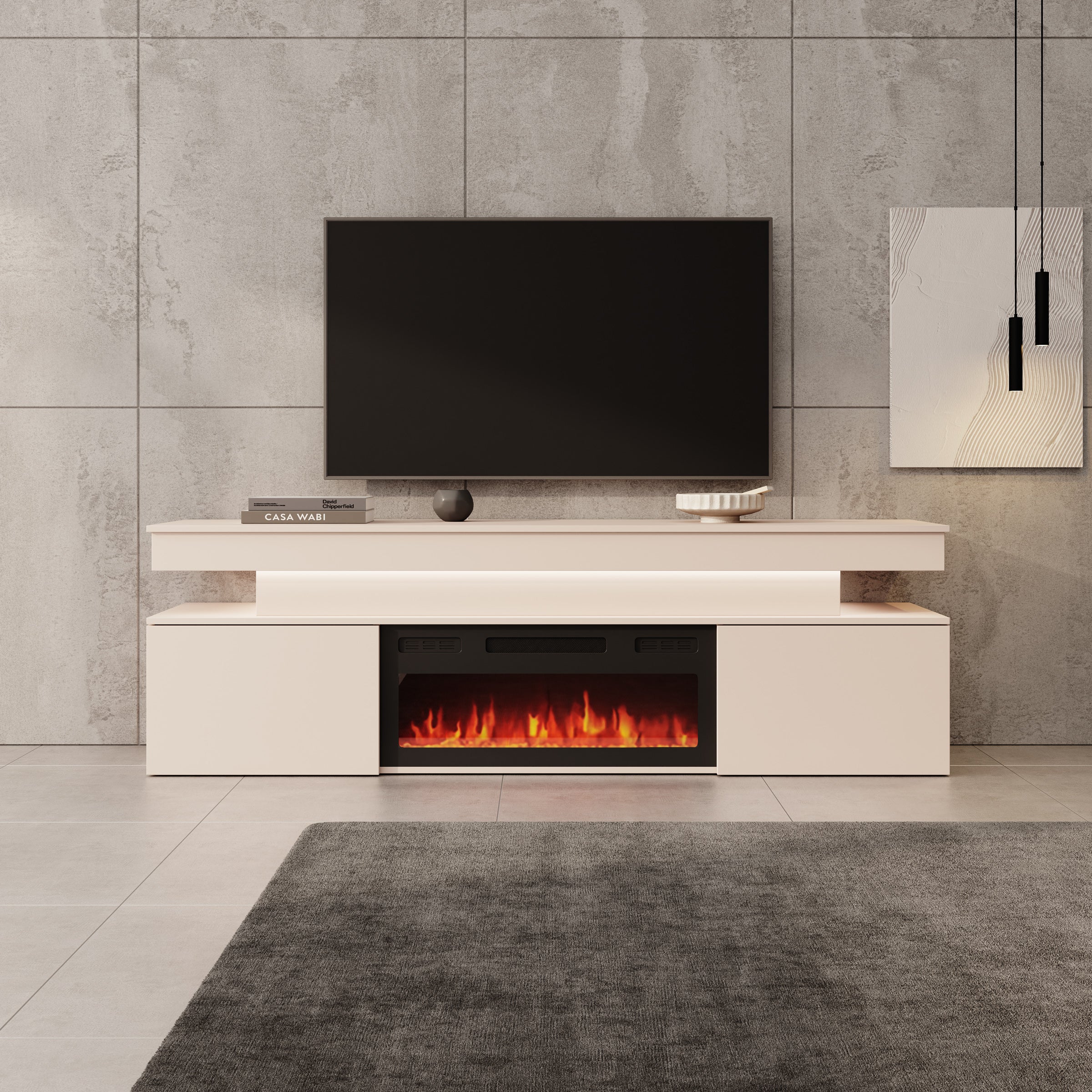 Galan - TV-Meubel met sfeerhaard - Beige - 190x39x54 cm - Image 3