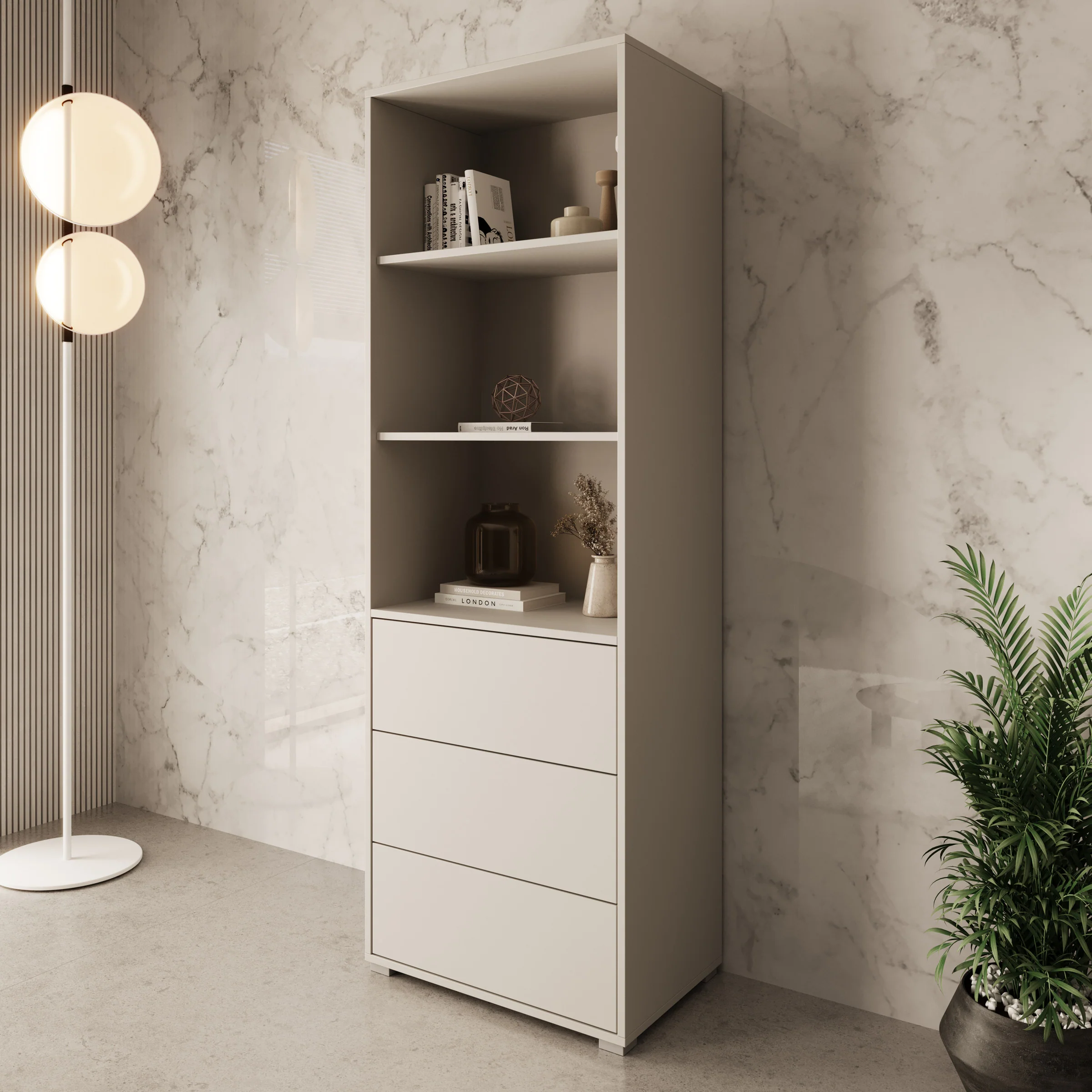 Gideon - Boekenkast - Beige - 60x40x178 cm