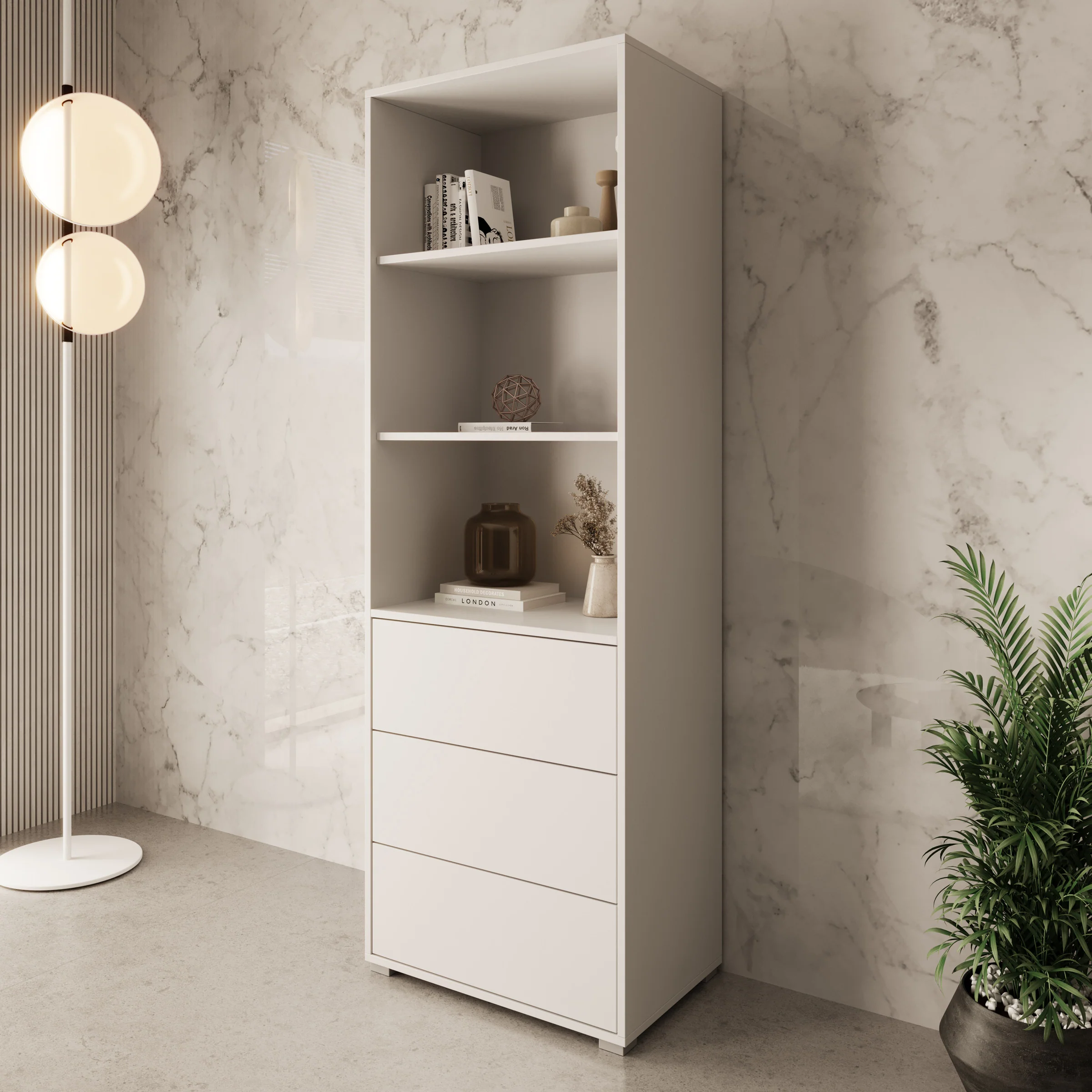 Gideon - Boekenkast - Wit - 60x40x178 cm