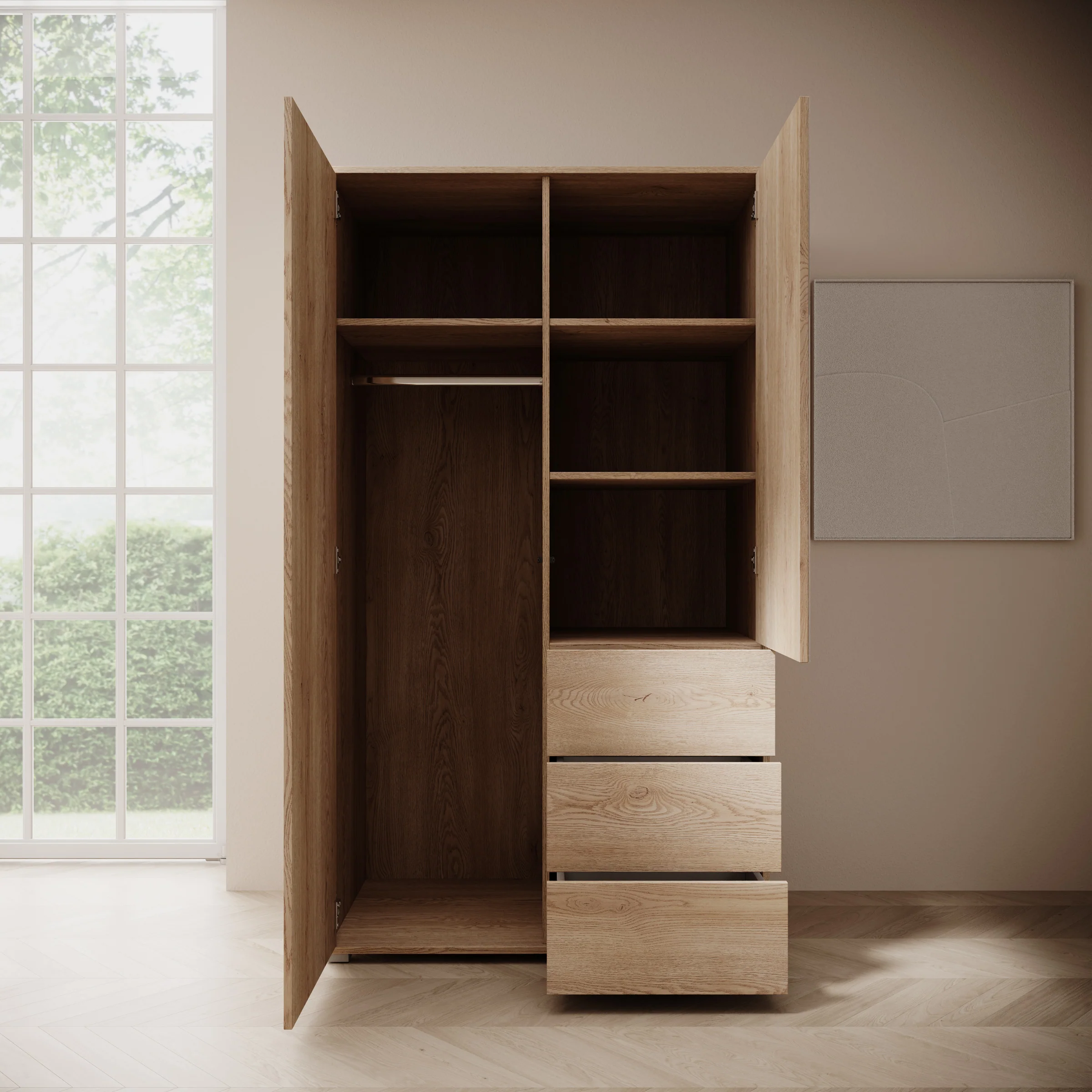 Gideon - Kledingkast met spiegel - Eikenpatroon - 100x59x178 - Image 2