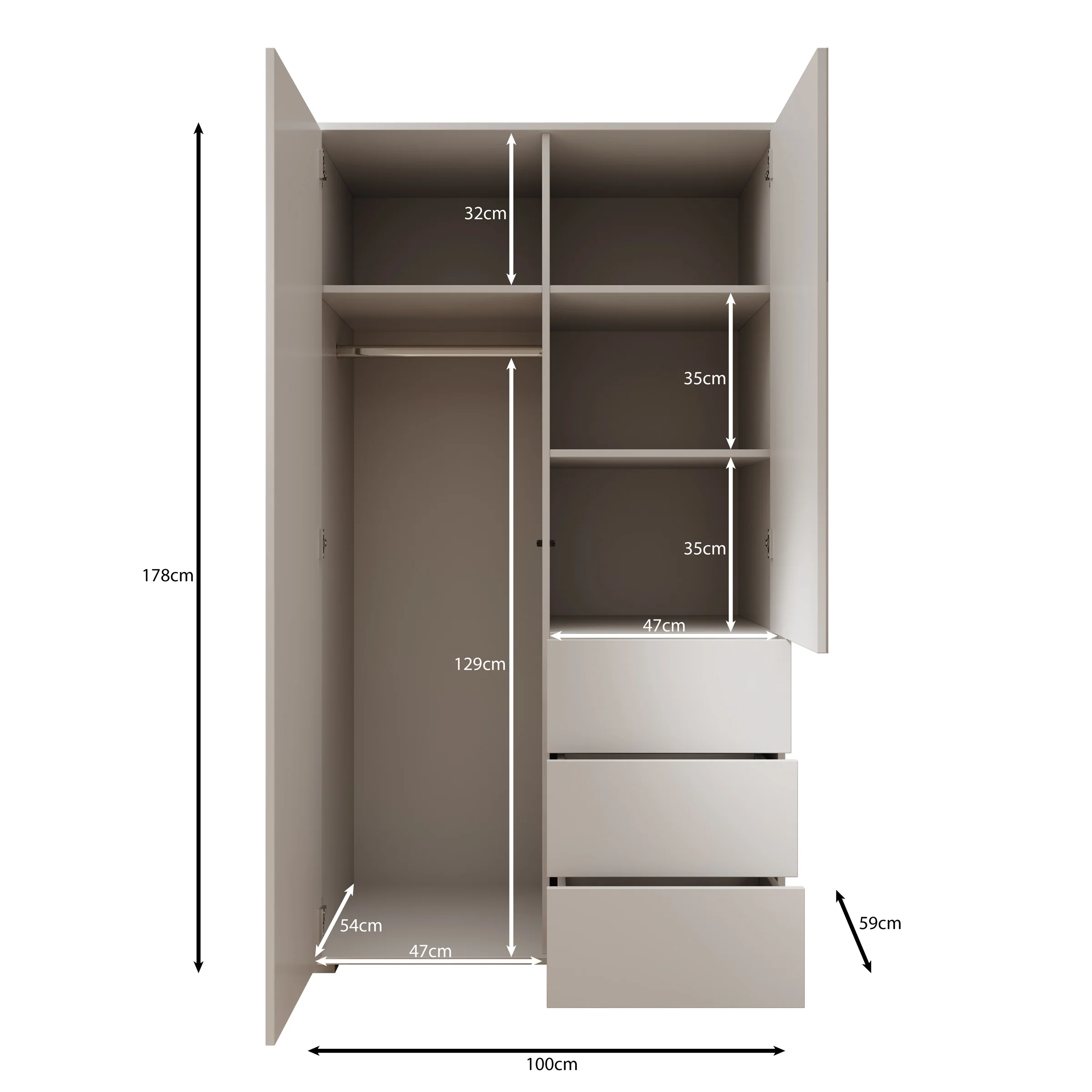 Gideon - Kledingkast met spiegel - Eikenpatroon - 100x59x178 - Image 5
