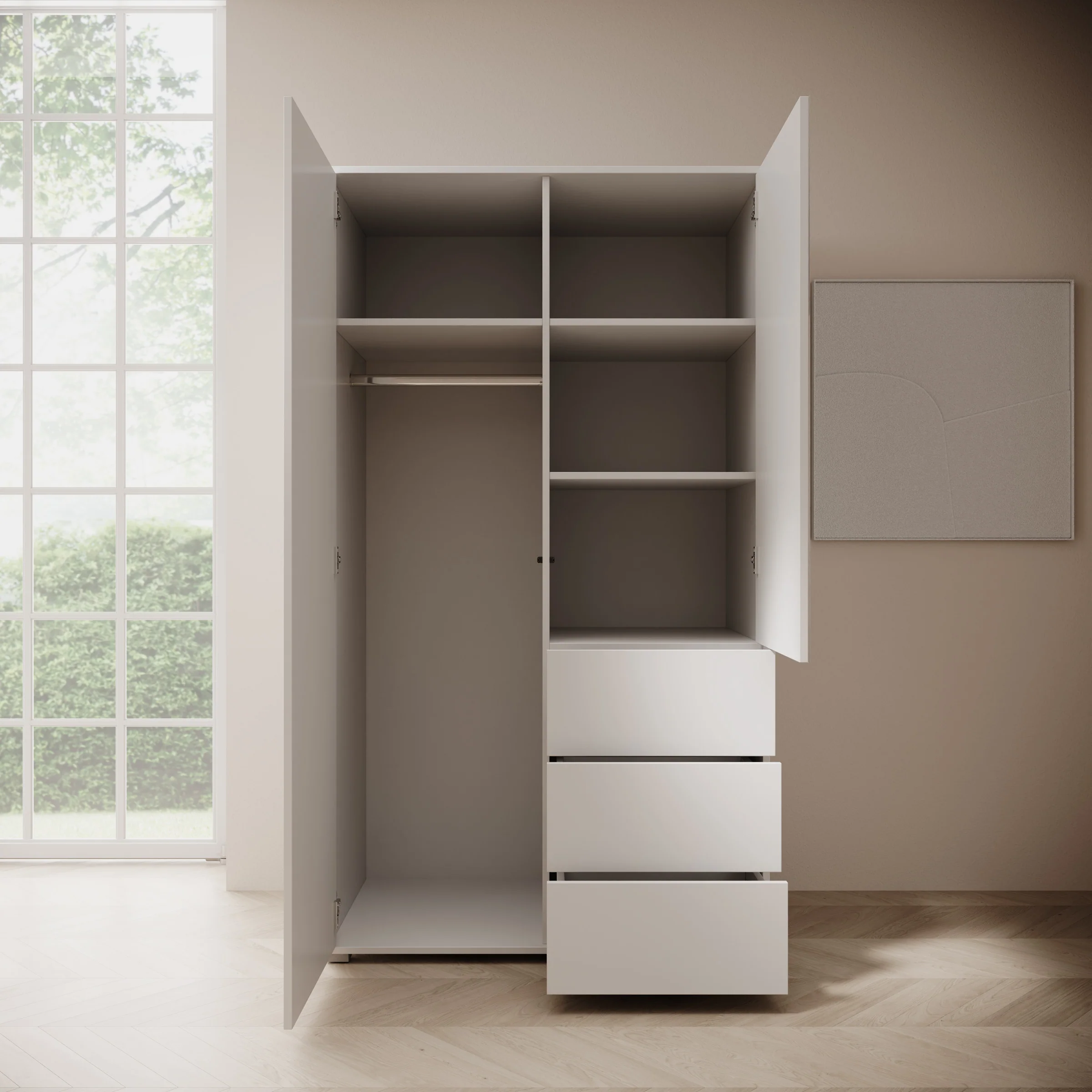 Gideon - Kledingkast met spiegel - Wit - 100x59x178 cm - Image 2