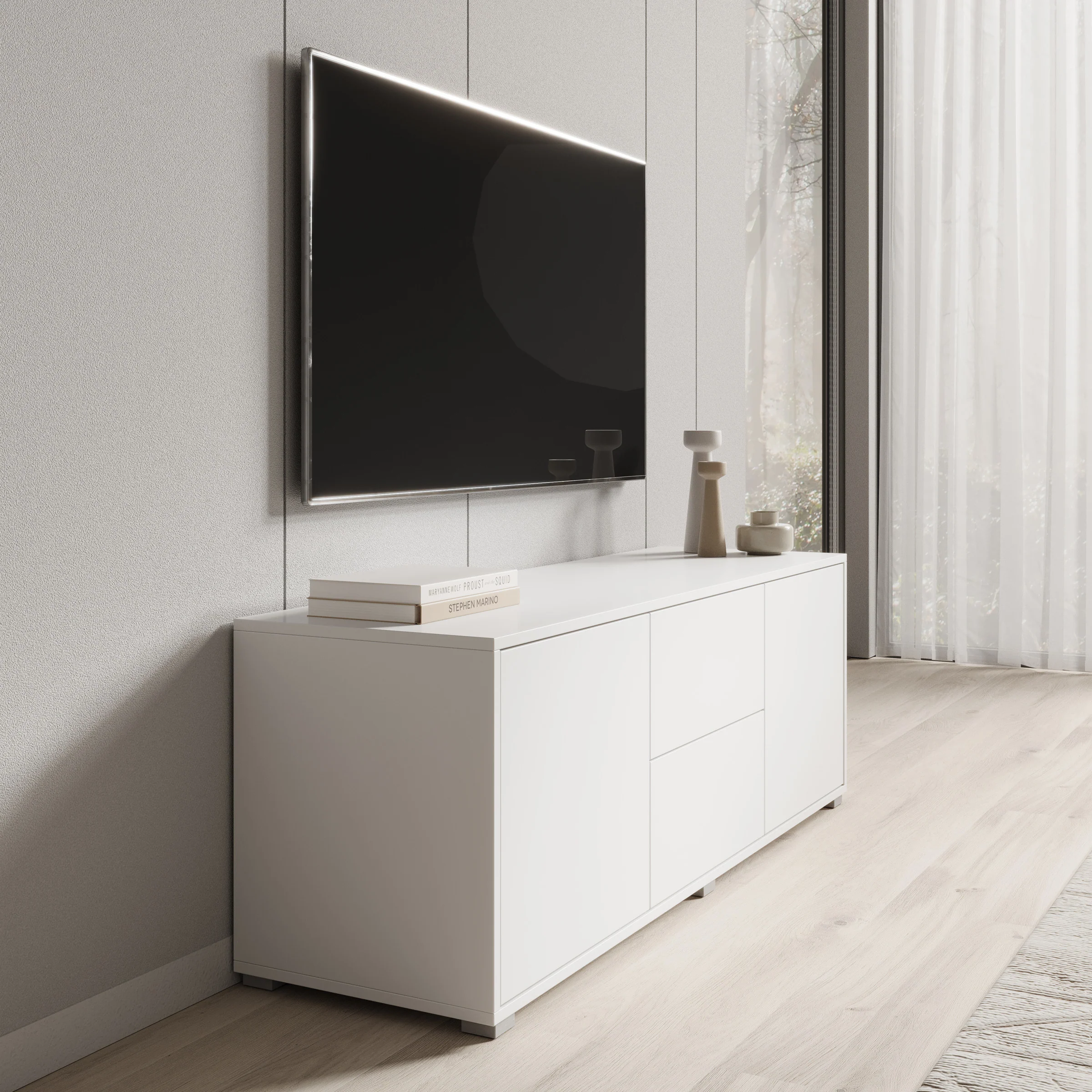 Gideon - TV-Meubel - Wit - 141x41x50 cm - Image 4