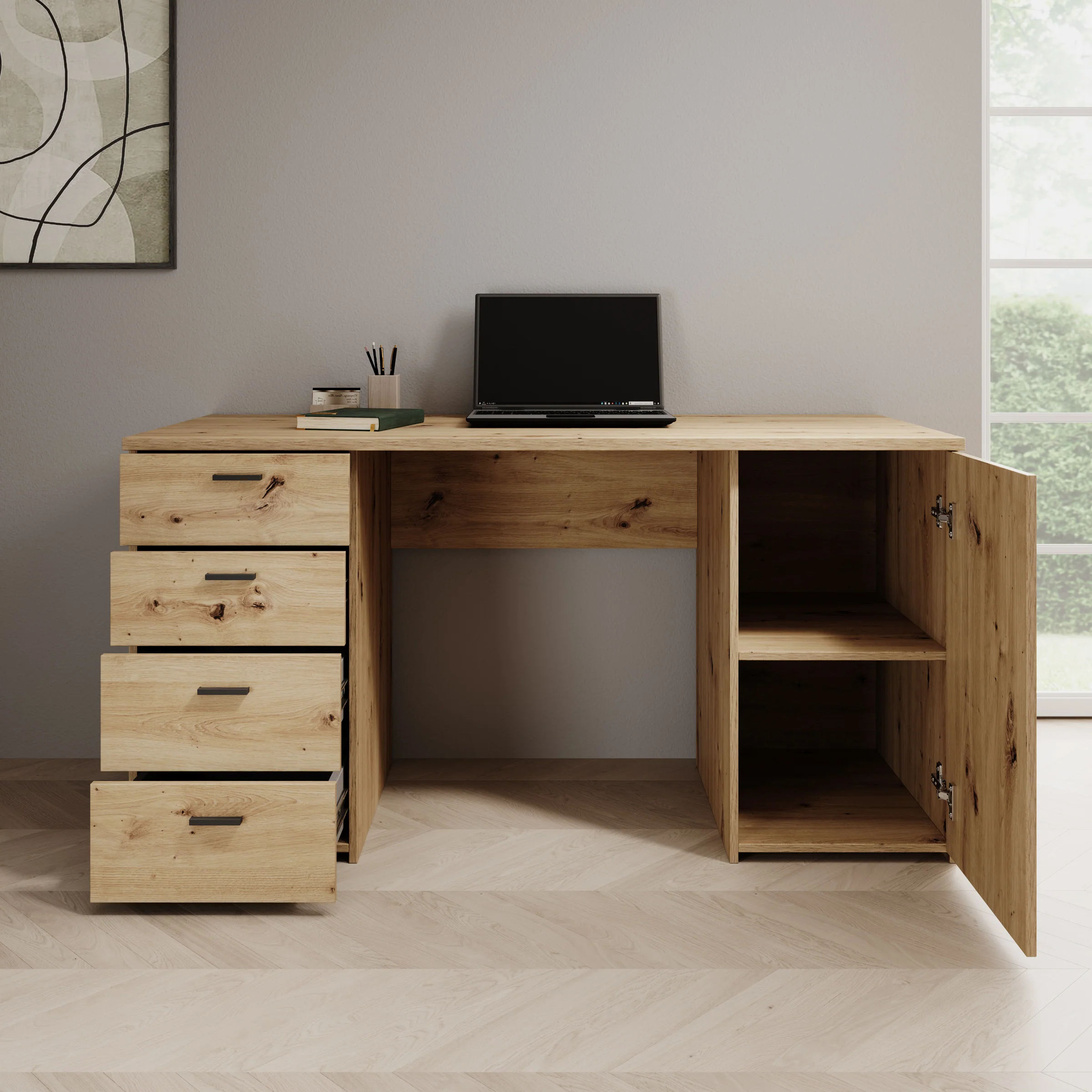 Glymp - Bureau - Eikenpatroon - 145x60x75 cm - Image 2