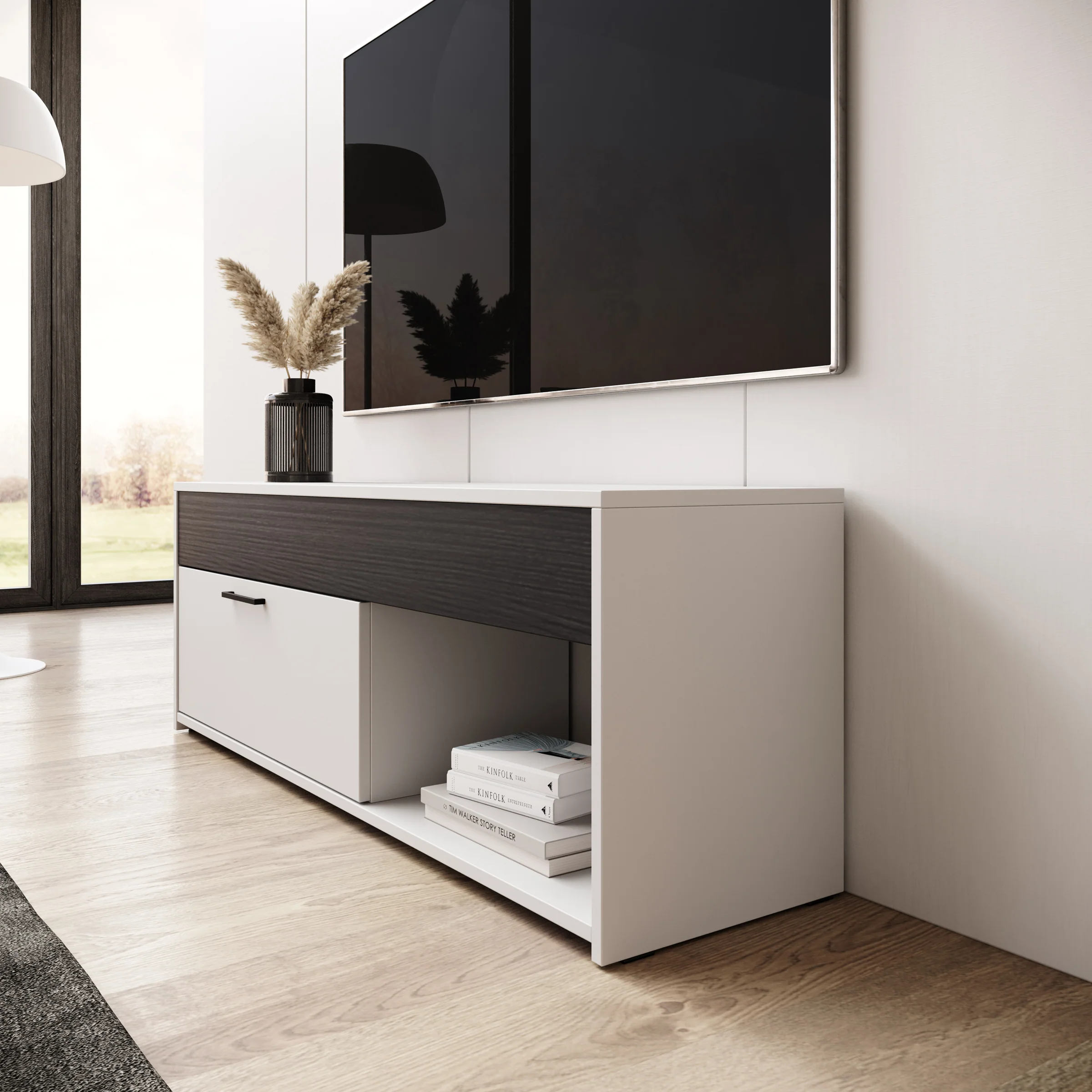Gren - TV-Meubel - Wit/Zwart - 122x33x44 cm - Image 4