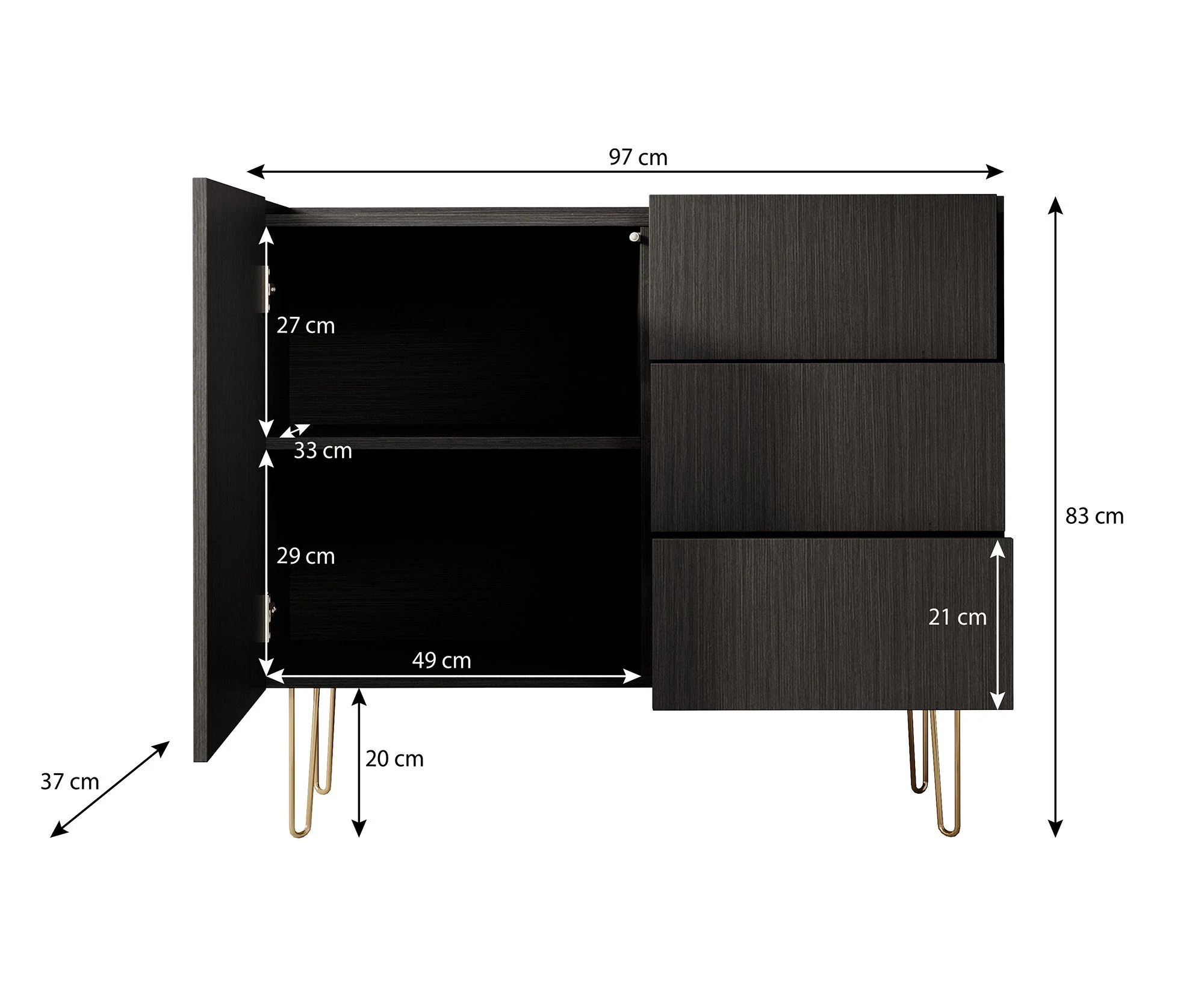 Hacienda - Dressoir - Zwart - 97x37x83 cm - Image 6