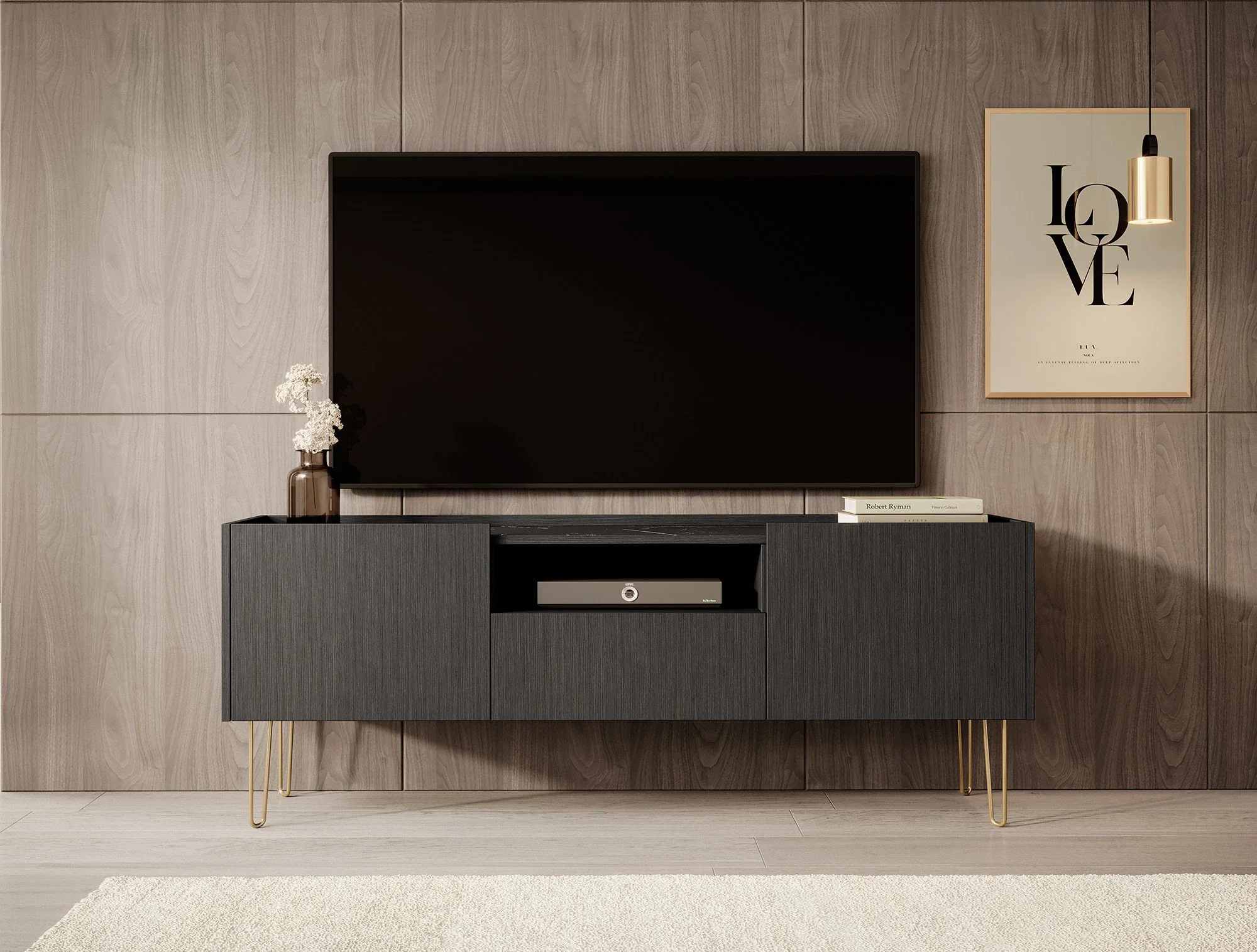 Hacienda - TV-Meubel met 2 deuren - Zwart - 144 cm - Image 2