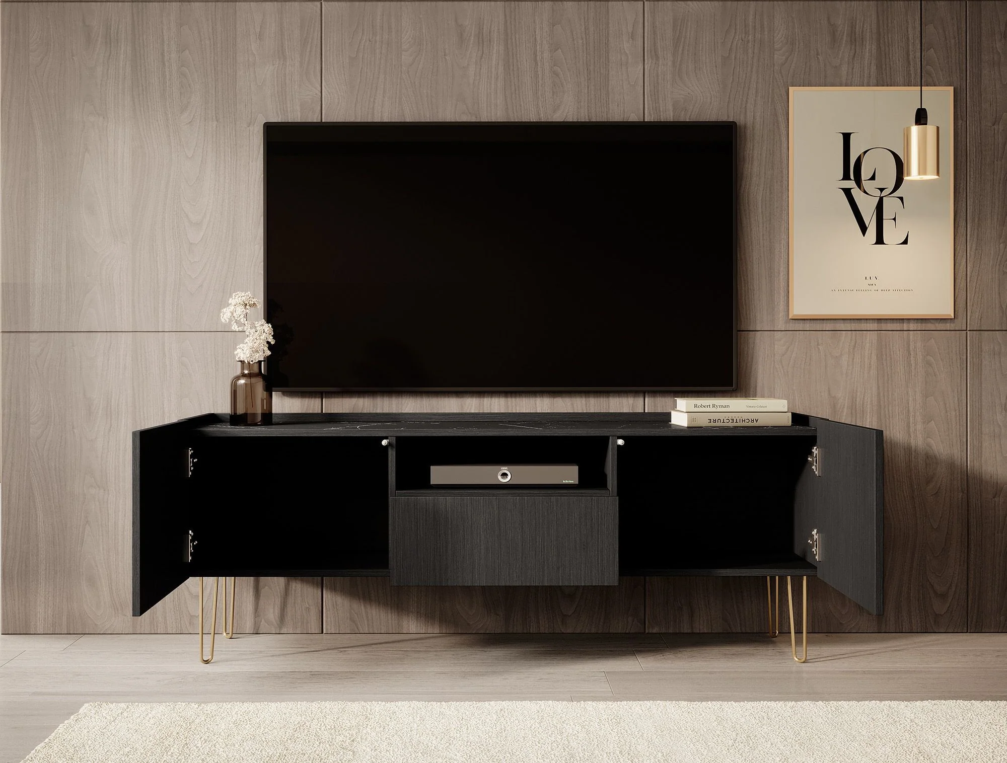 Hacienda - TV-Meubel met 2 deuren - Zwart - 144 cm - Image 3