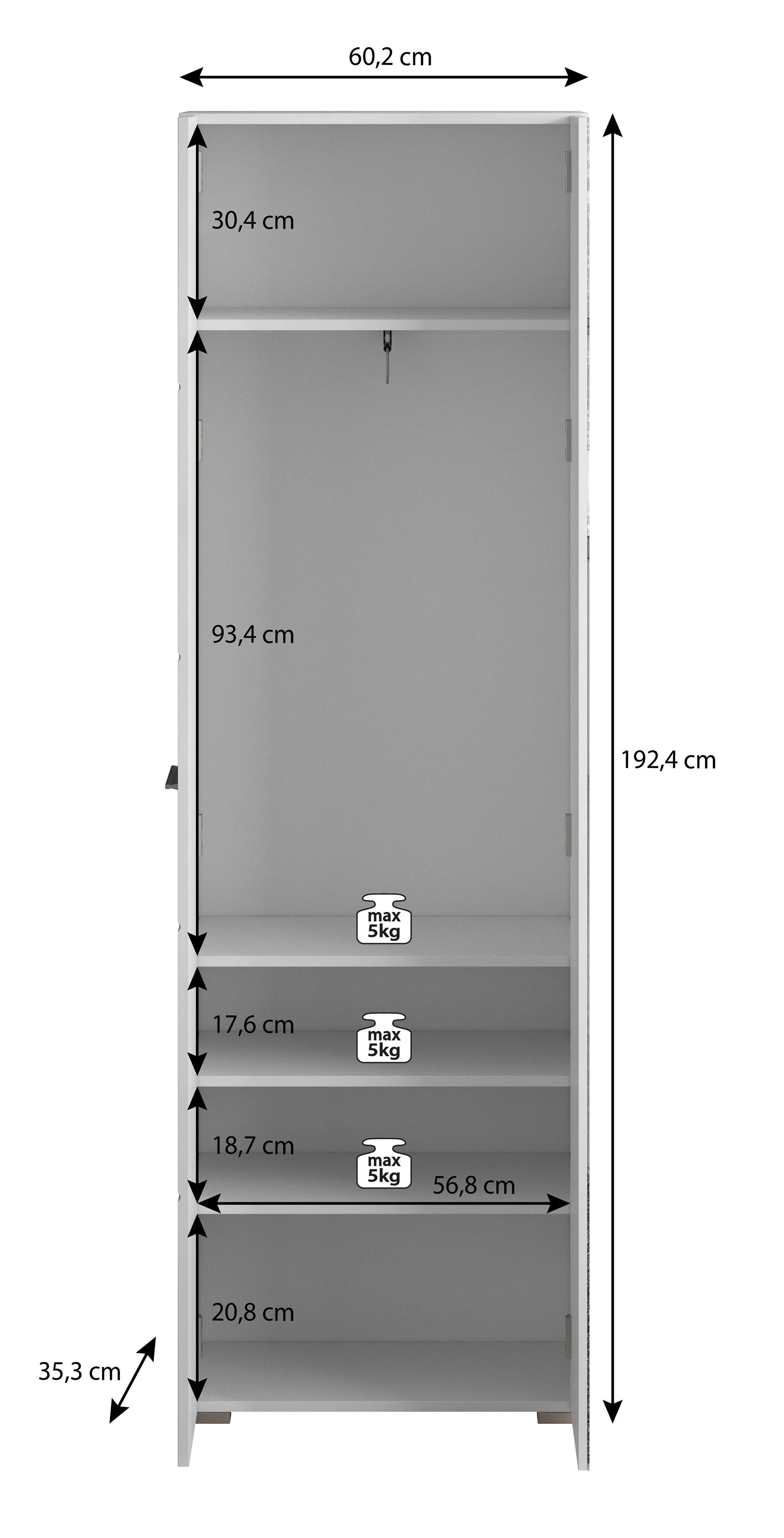 Bailey - Halkast 2-deurs - Wit - 60x35x192 cm - Image 6