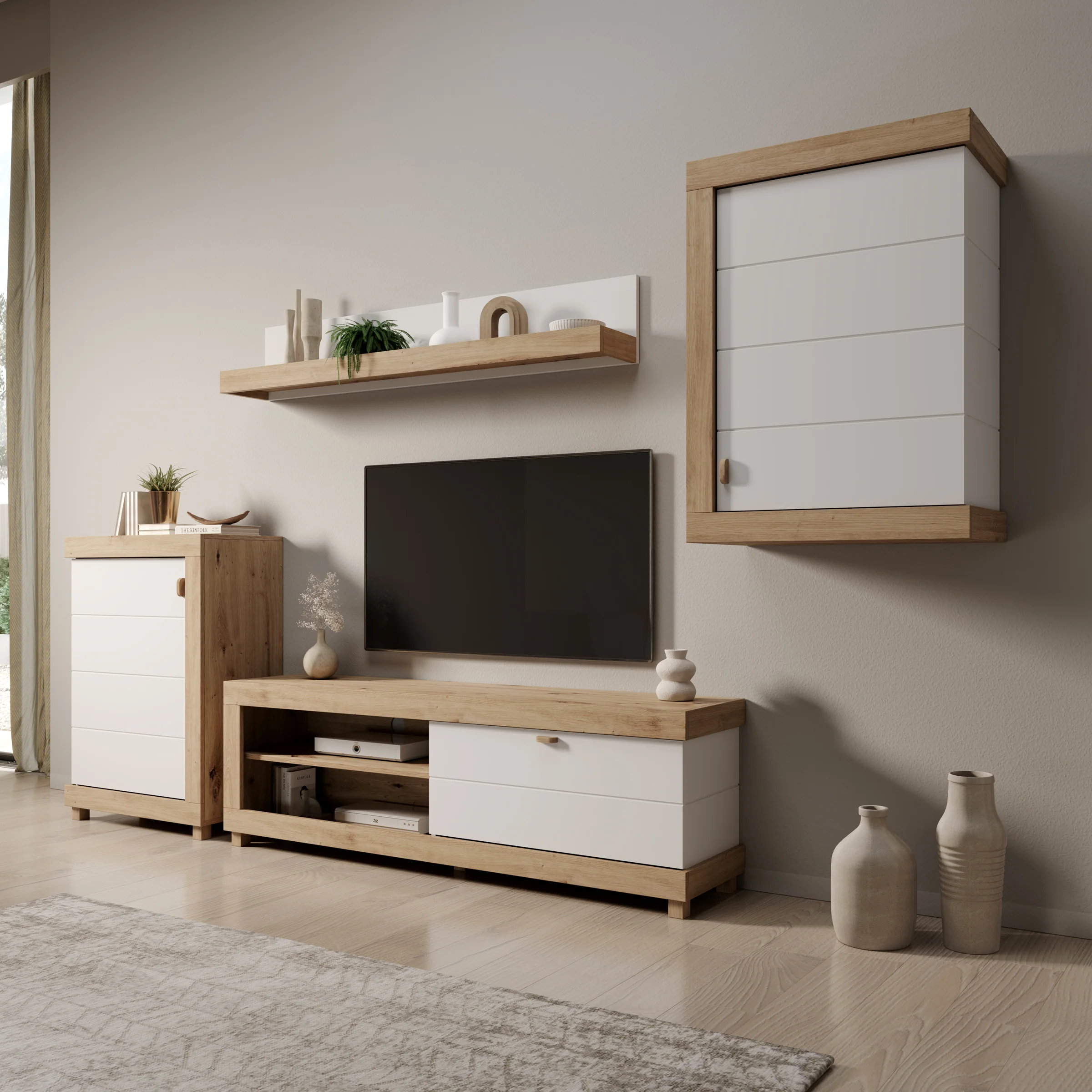 Havero - Wandmeubel - Eikenpatroon/Wit - 297x35x180 cm
