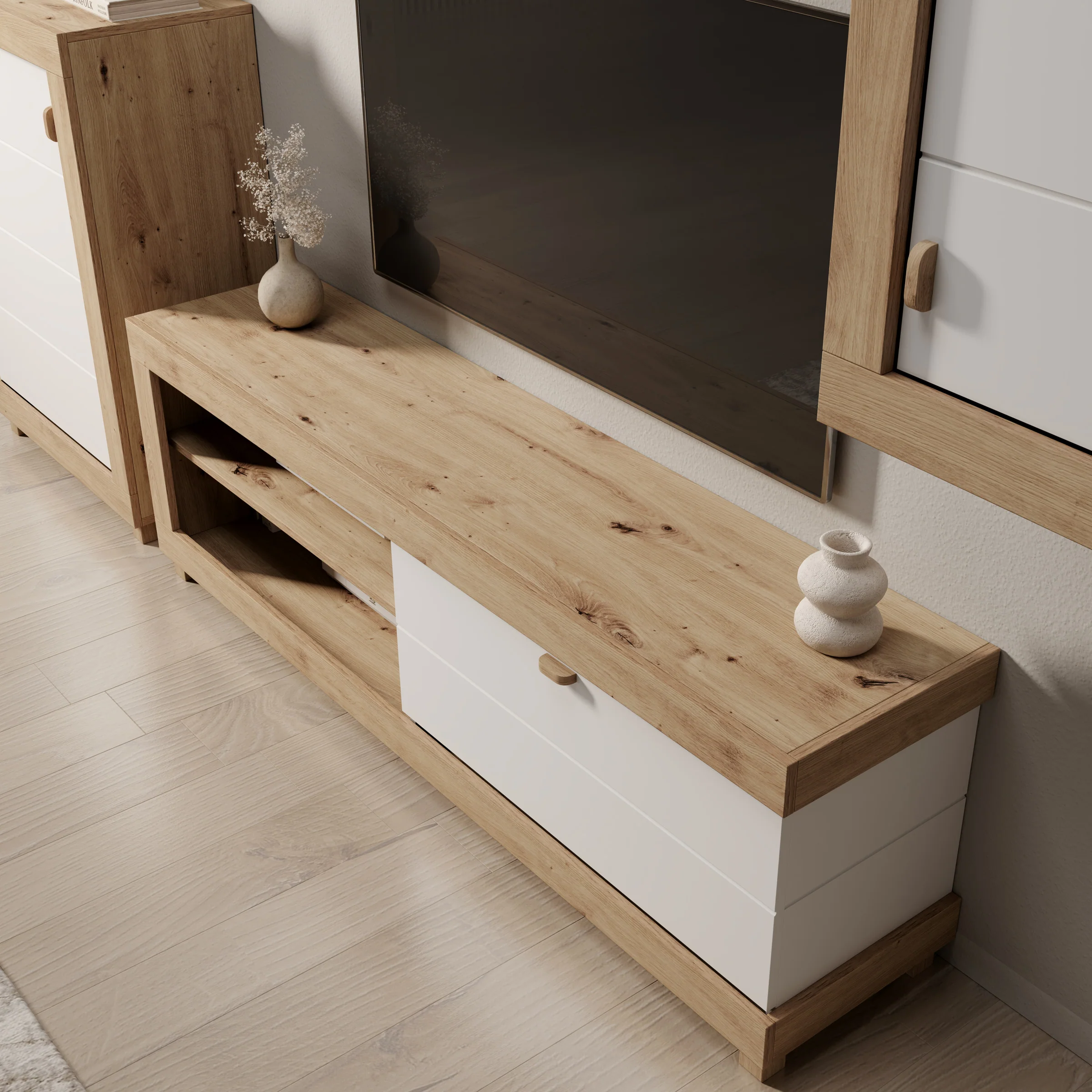 Havero - Wandmeubel - Eikenpatroon/Wit - 297x35x180 cm - Image 5