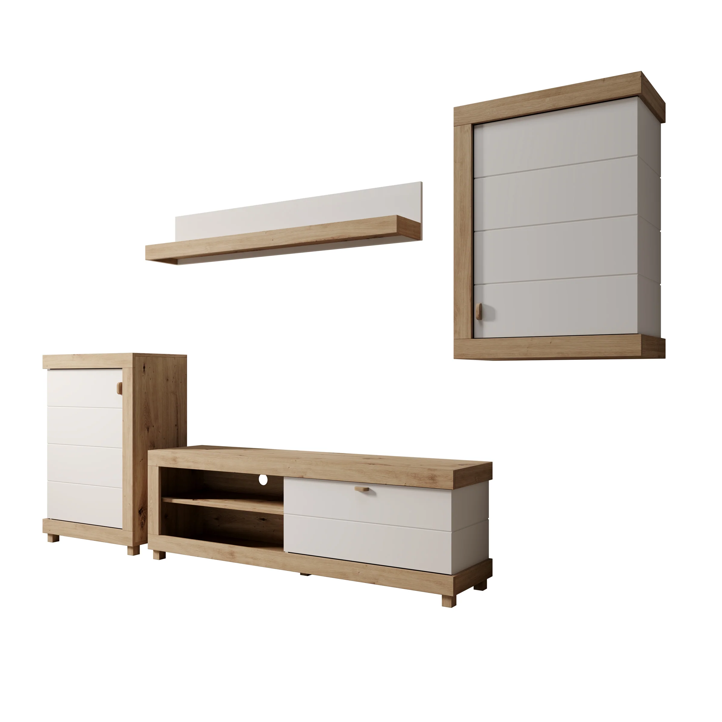 Havero - Wandmeubel - Eikenpatroon/Wit - 297x35x180 cm - Image 7