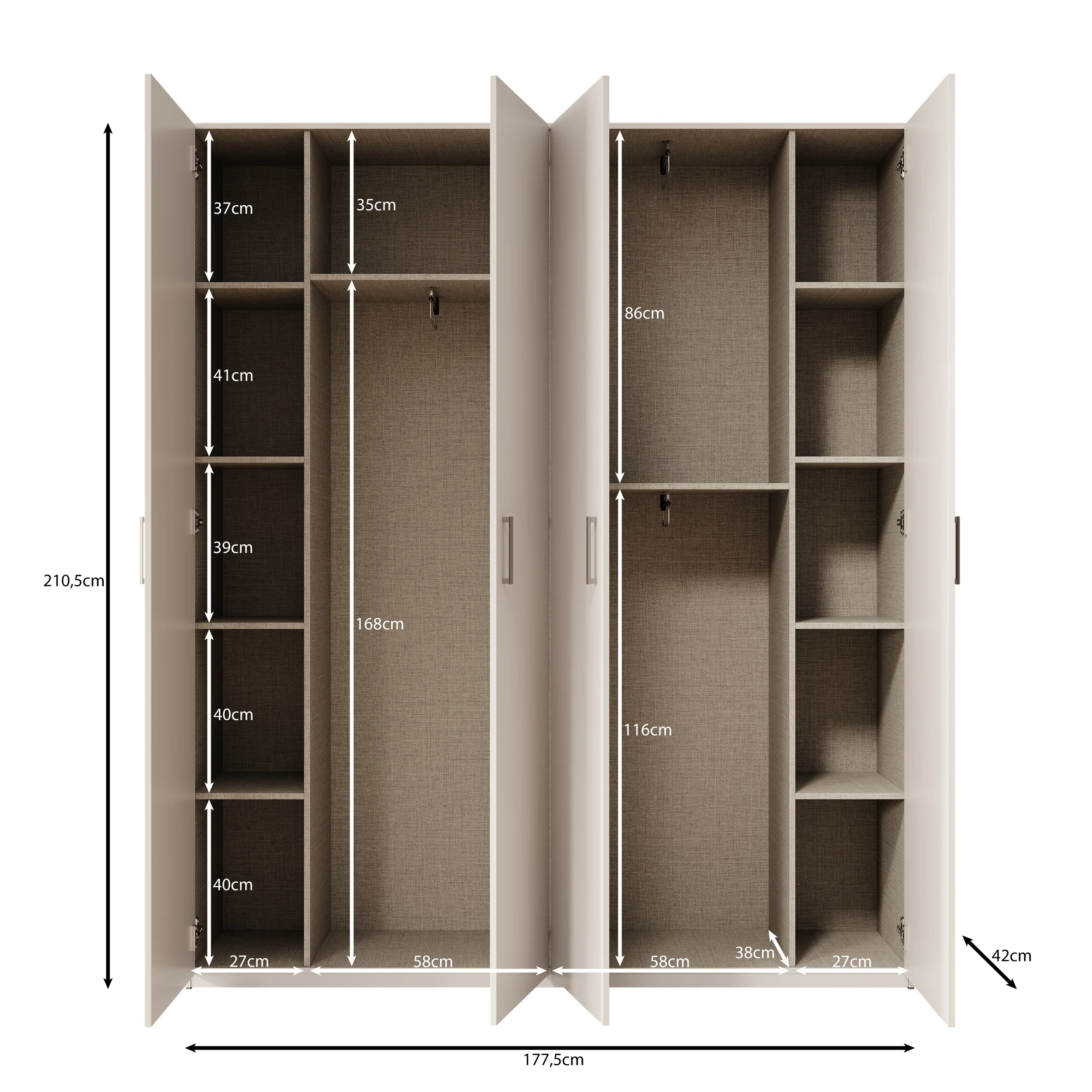 Havron - Kledingkast 4 deurs - Wit - 178x42x211 cm - Image 5