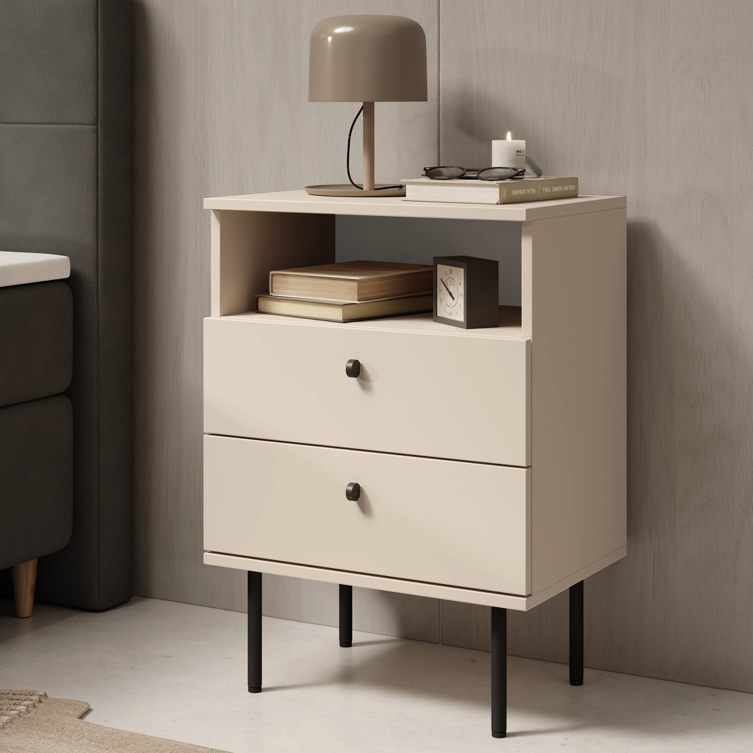 Hidde 2 - Nachtkastje - Beige - 50x36x69 cm