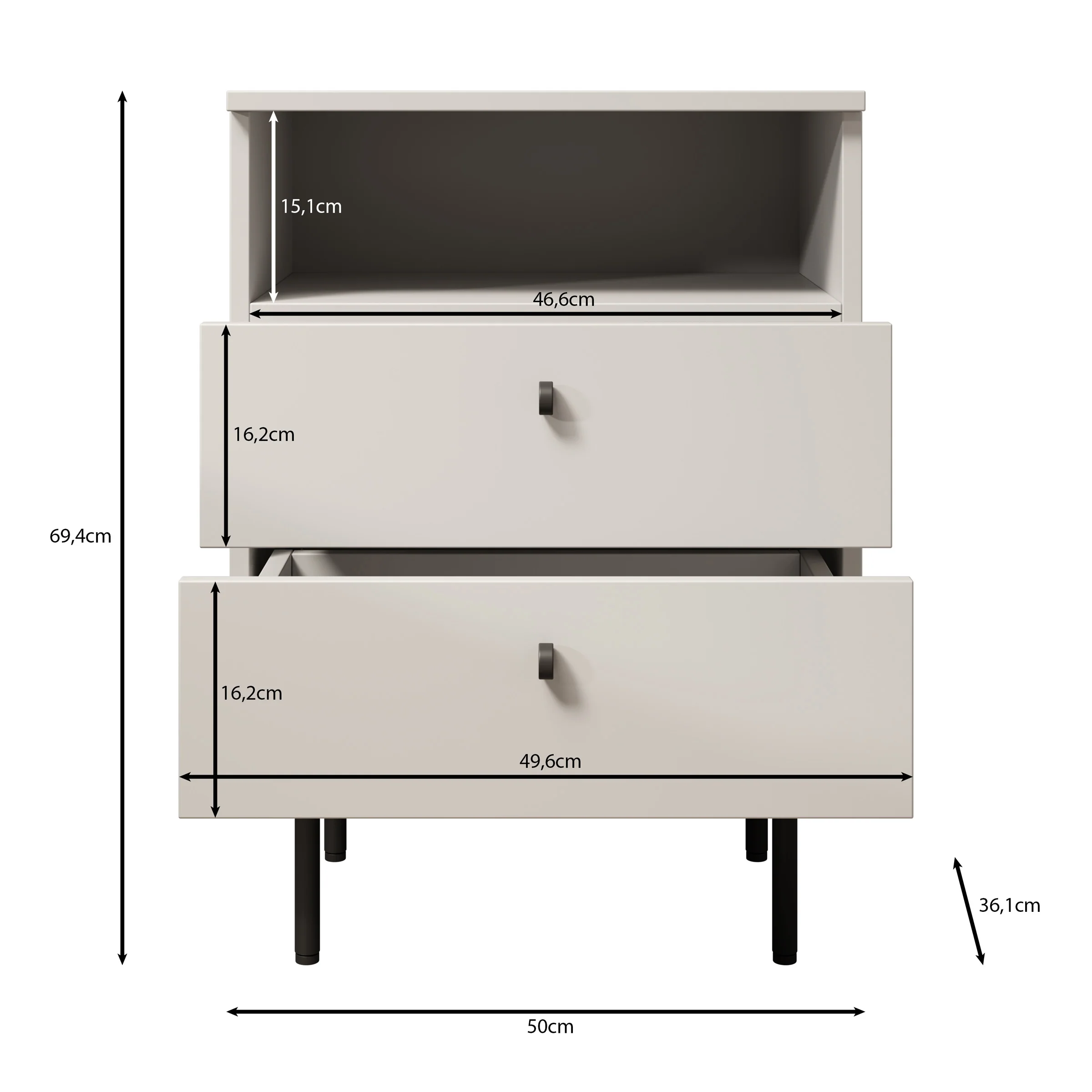 Hidde 2 - Nachtkastje - Wit - 50x36x69 cm - Image 4