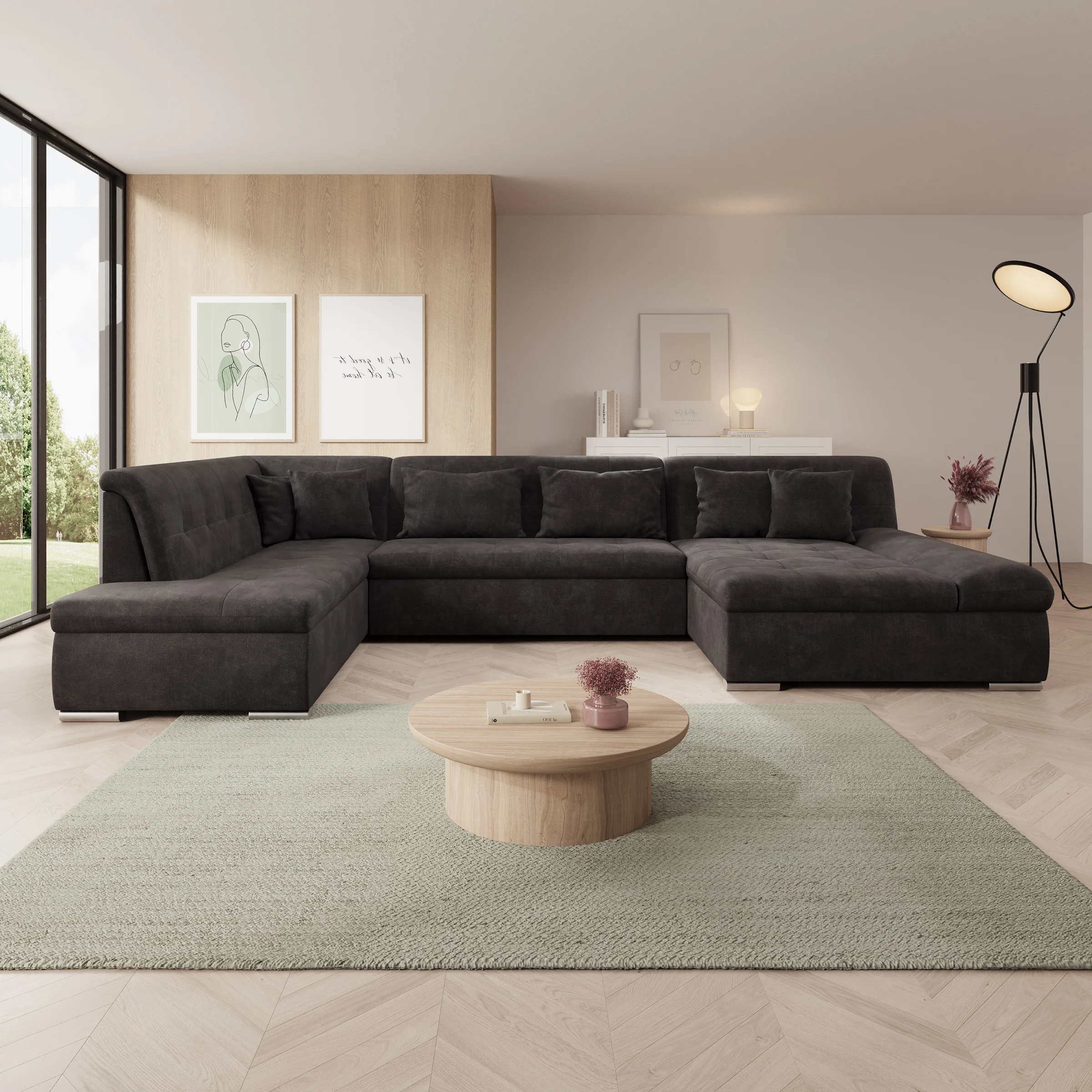 Alberta XL - Hoekbank 5-zits met slaapfunctie - Velvet zwart - Rechts - Image 4